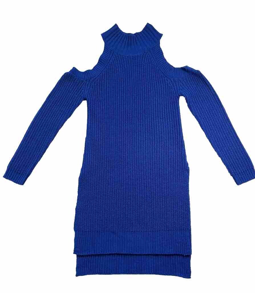 Love By Chelsea Sweater Dress Blue Off Shoulder Slits Women’s Size Medium 48829