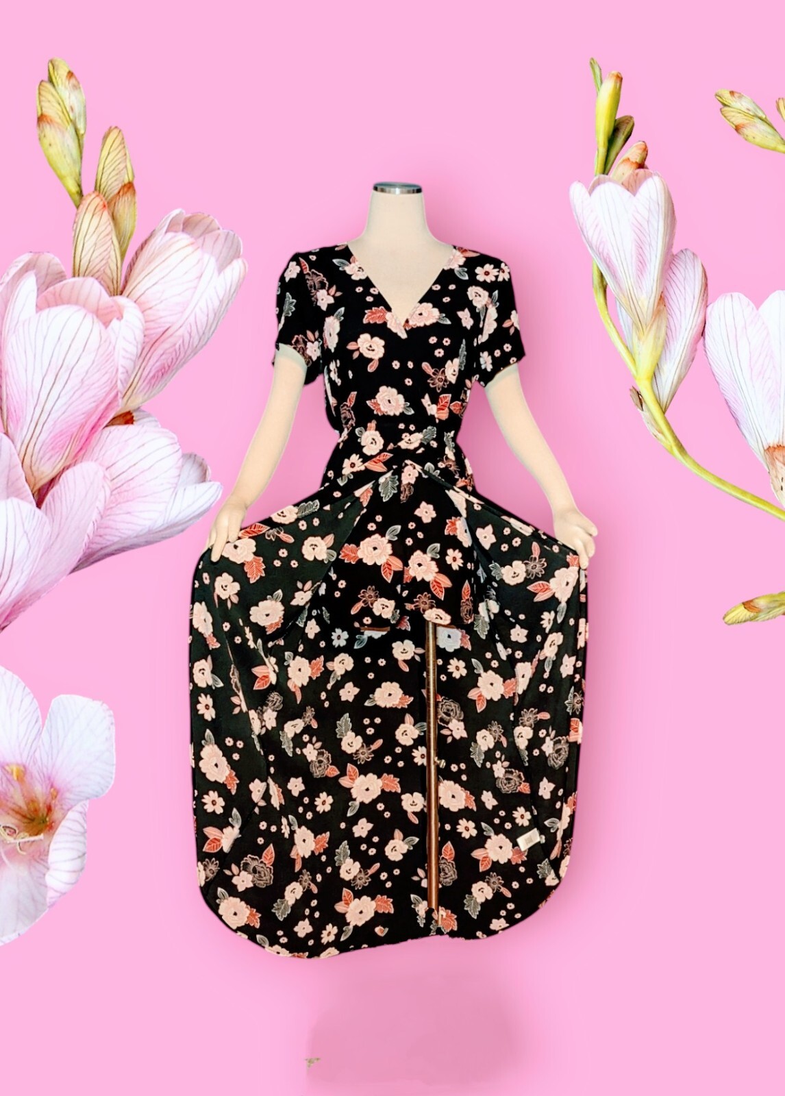 CANDIES Black Pink FLORAL Hi-Low Hem Shorts Romper Dress Women’s Juniors Small