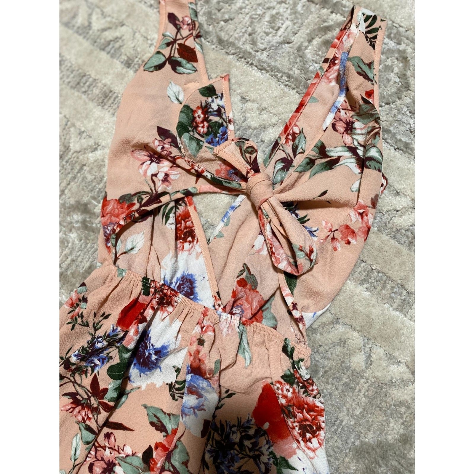 Minette Open Back Peach Floral Maxi Dress With Slit Small