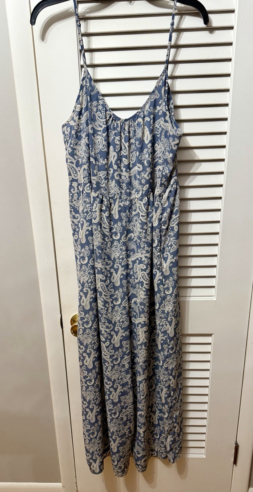 mittoshop Blue/White Paisley V-Neck Strappy Maxi Dress Pockets L