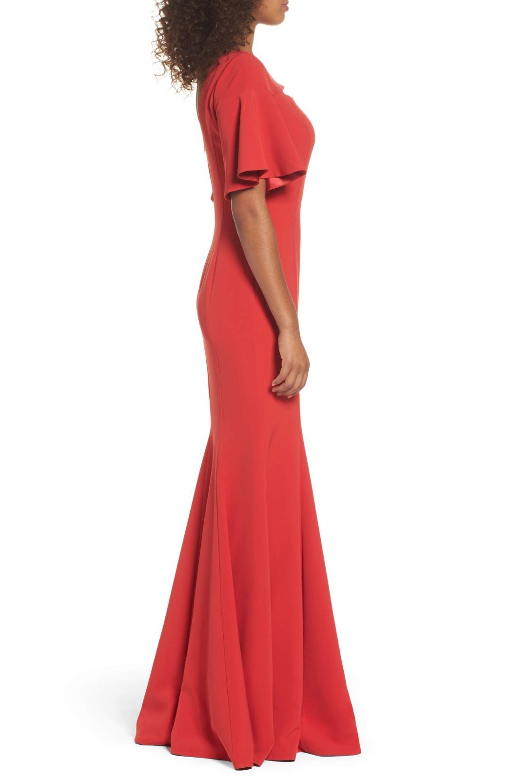 JAY GODFREY Black Cutout Flutter RuffleSleeve Stretch Mermaid Maxi Gown Dress 8