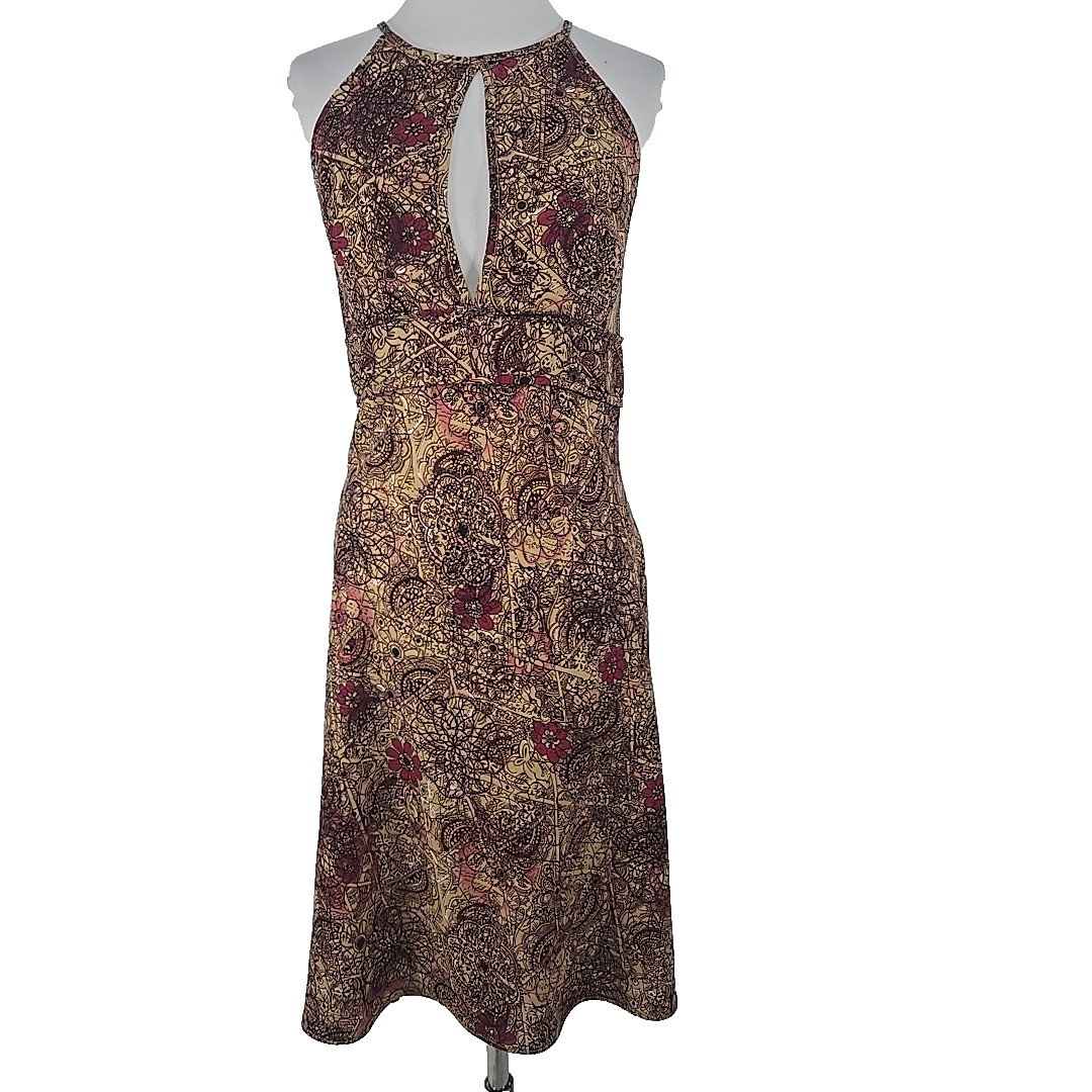 Alyn Paige 11/12 SunDress Brown Geo Floral Halter Style Below Knee Unlined Dress