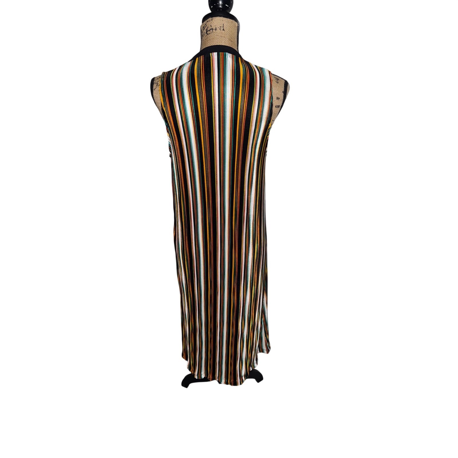 Pull&Bear Plisse Striped Midi Dress M Multicolor Sleeveless Retro Crinkle Pleats