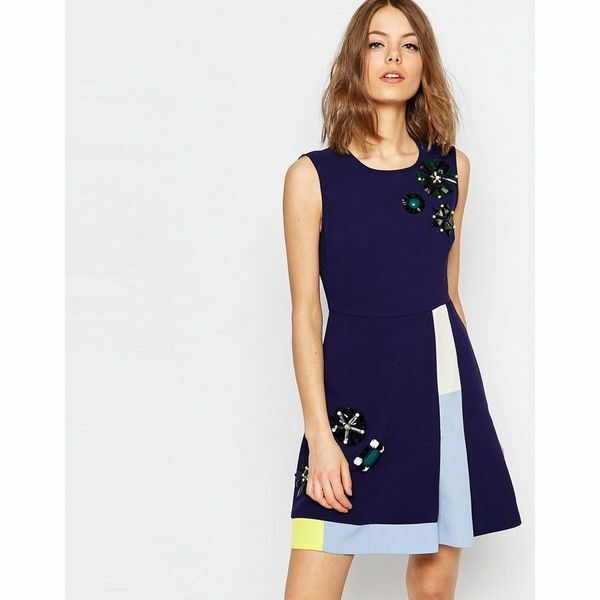 Sportmax Code Embellished A-Line Dress in Navy SZ 38
