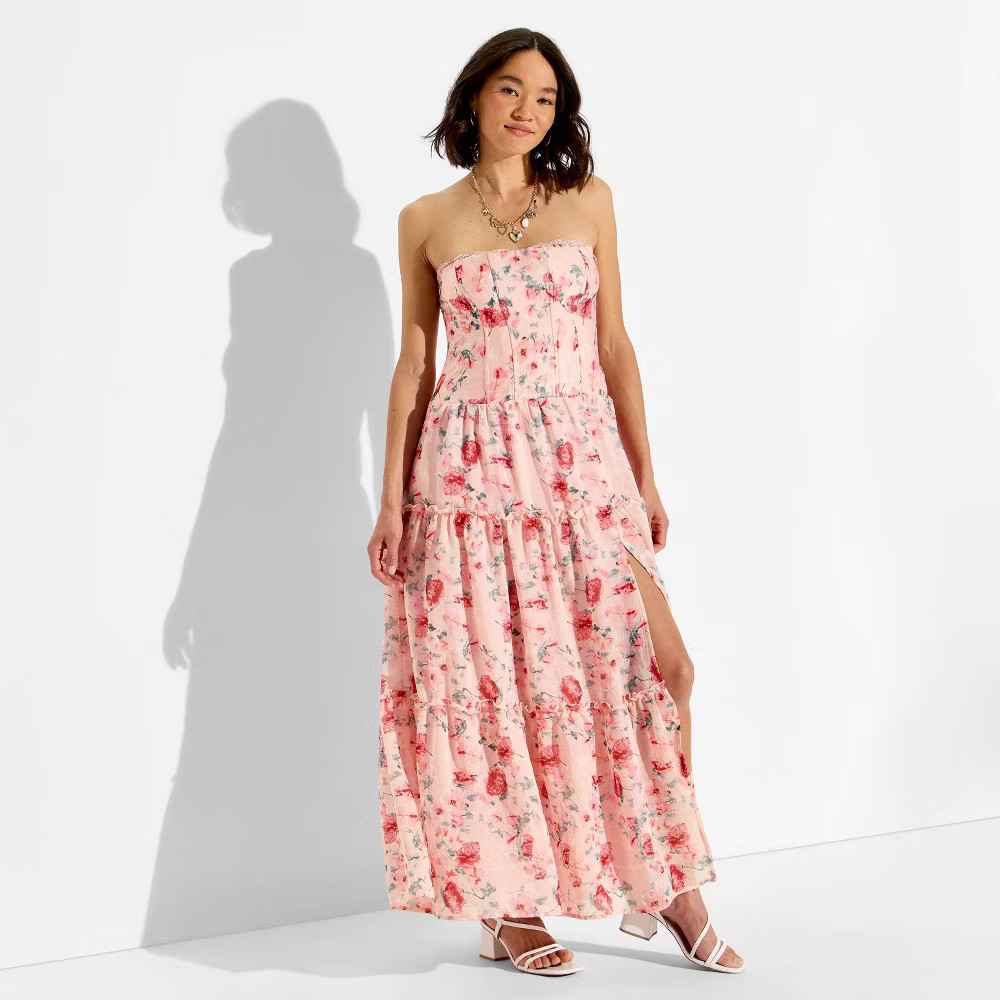 Women Strapless Tiered Corest Maxi Dress – Wild Fable Pink Floral S