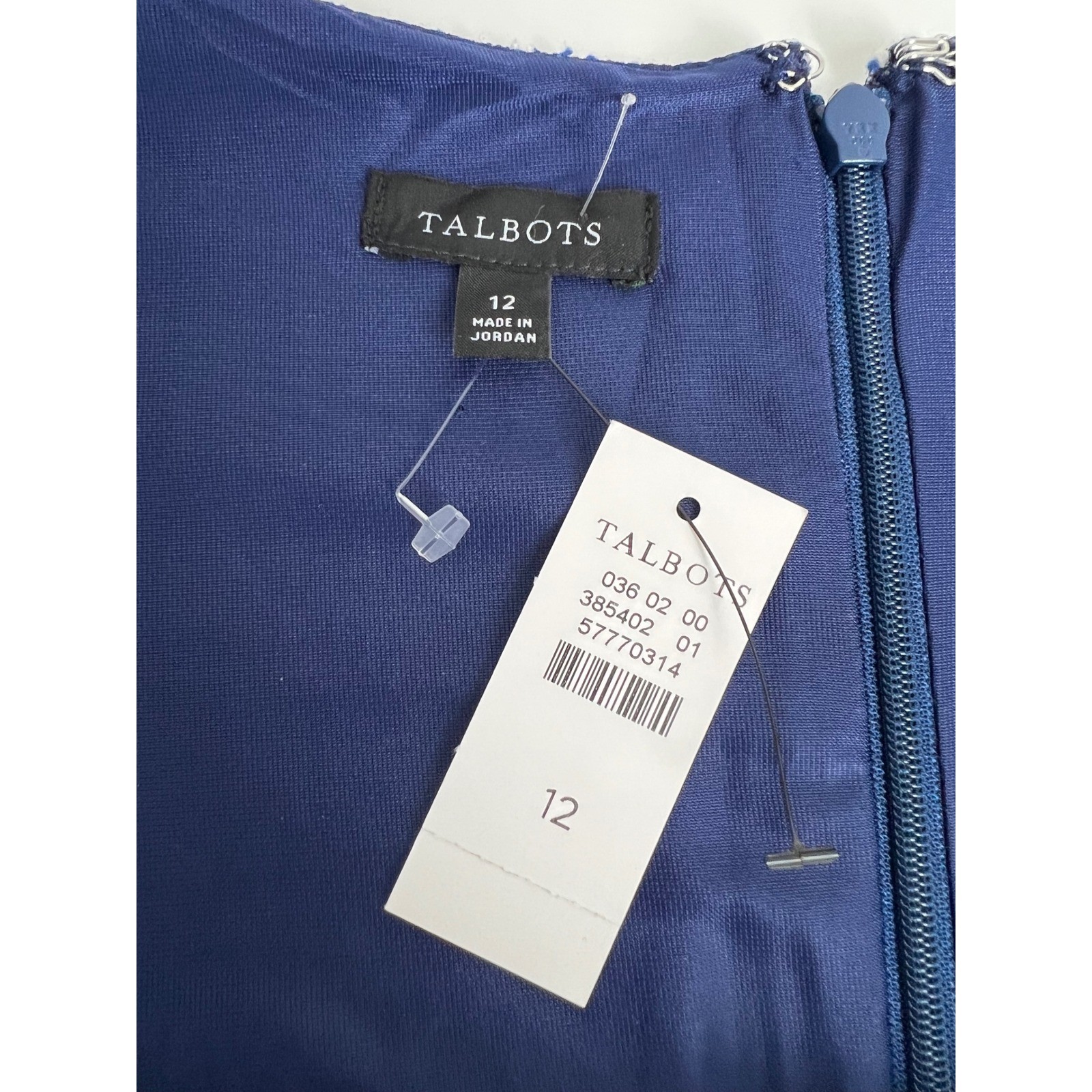 Talbots Tweed Dress Womens 12 Blue White Boucle Belted Sheath Academia Career