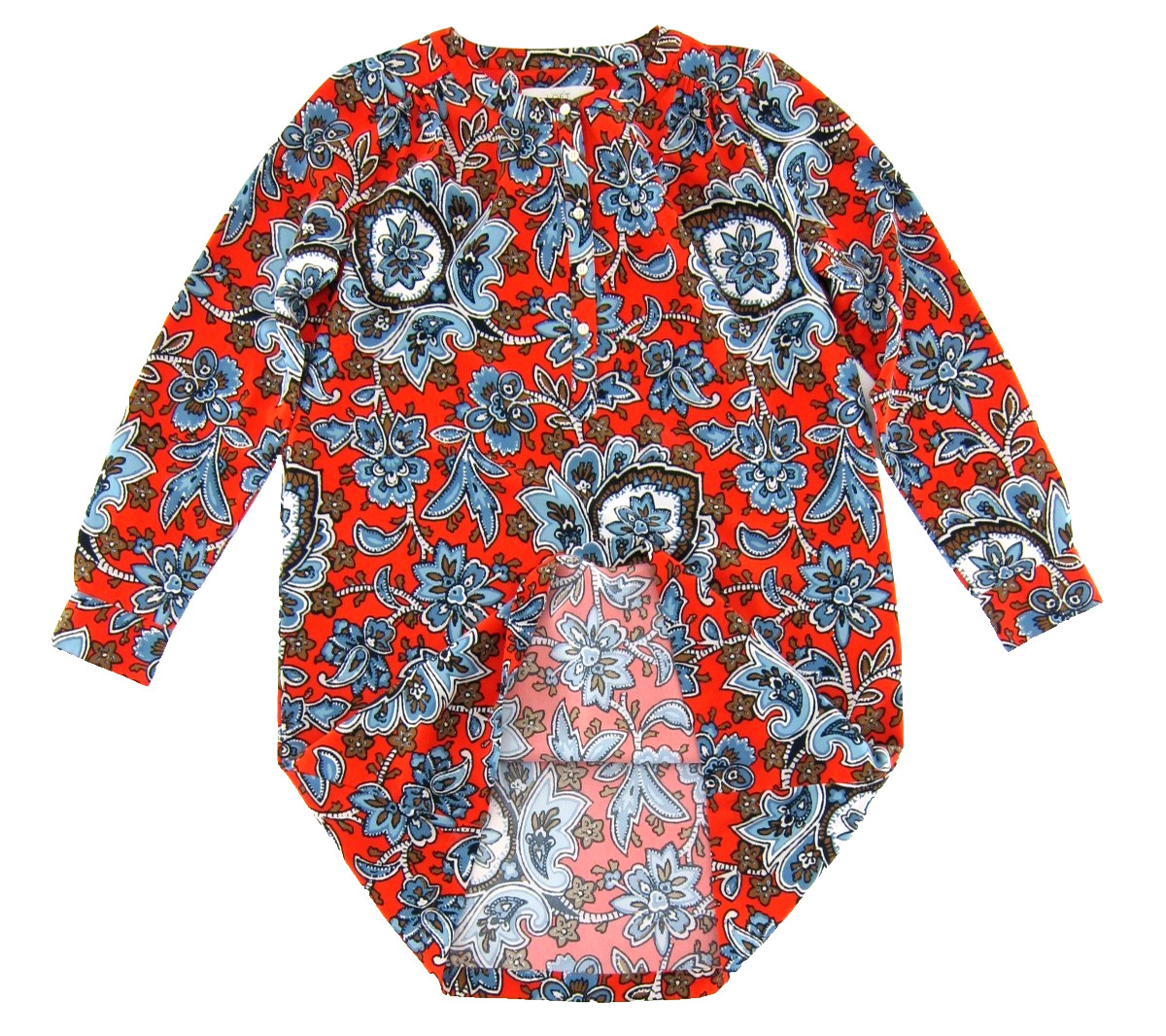 Ann Taylor Loft Red Blue Brown White Floral Long Sleeve Tunic Shift Dress Small