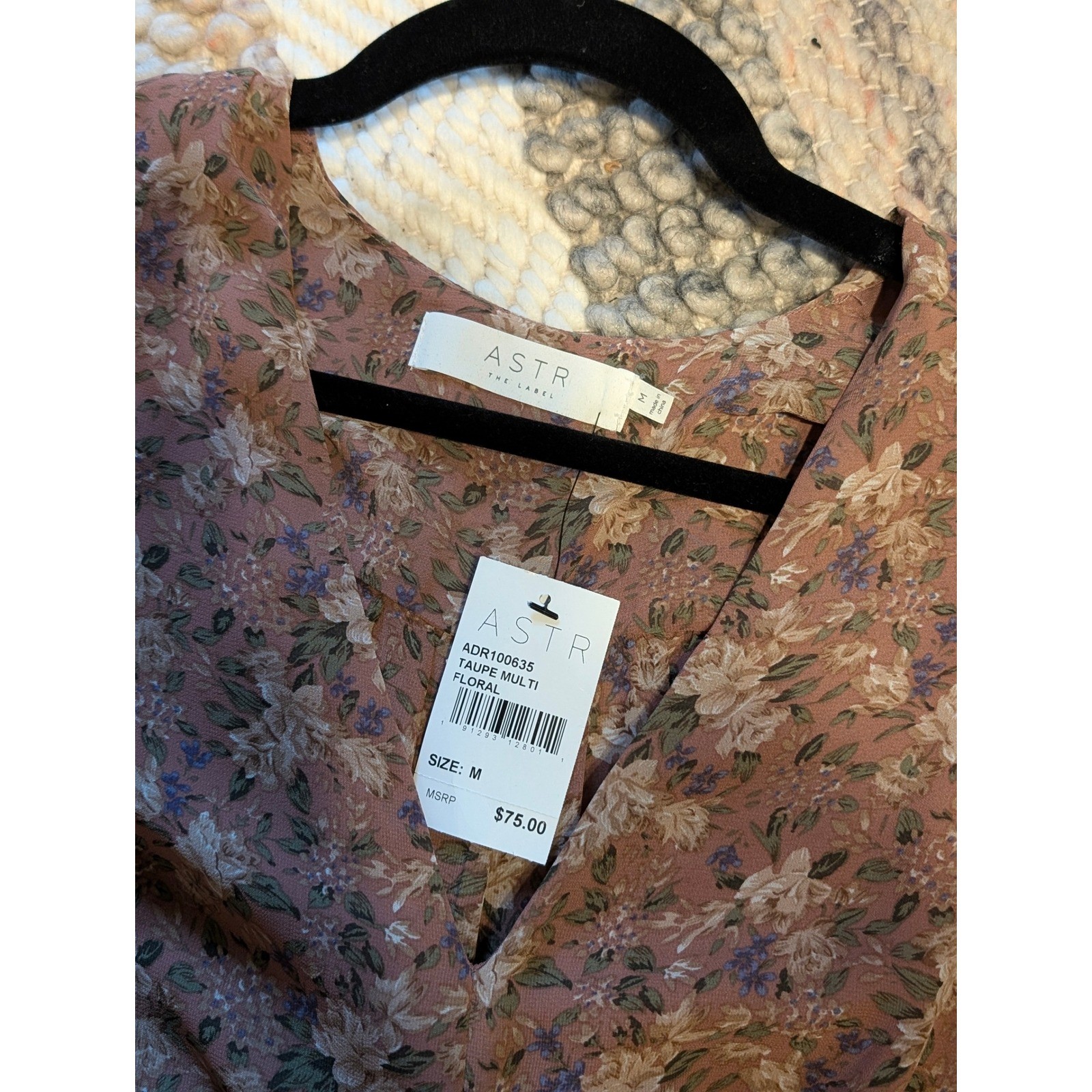 NWT ASTR The Label Taupe Multi Floral Ruched Mini Dress Size M