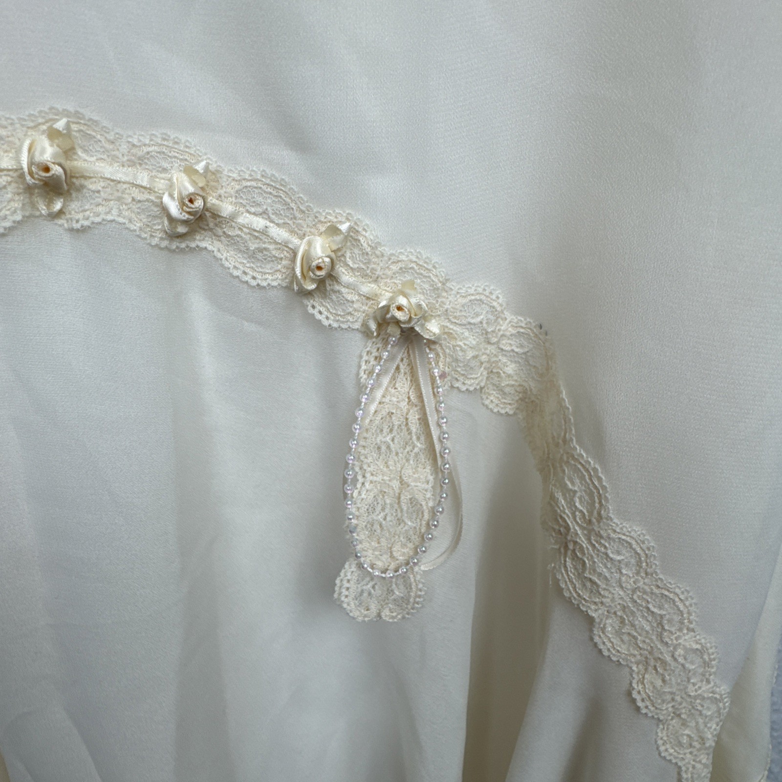 Women’s Ivory Cream Lace Bead Accent Maxi Dress Cottagecore Bridal Elegant