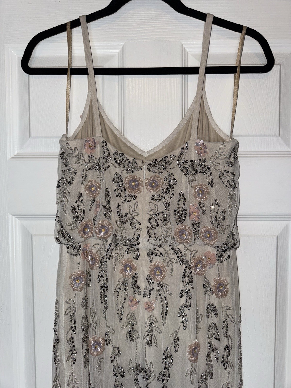 ADRIANNA PAPELL Ivory Pink Silver Embellished Beaded Floral Mesh Blouson Gown 6