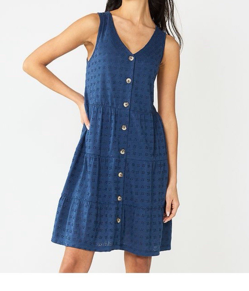 Sonoma Women Size M Embroidered Eyelet Tiered Button-Down Sleeveless Dress NWT