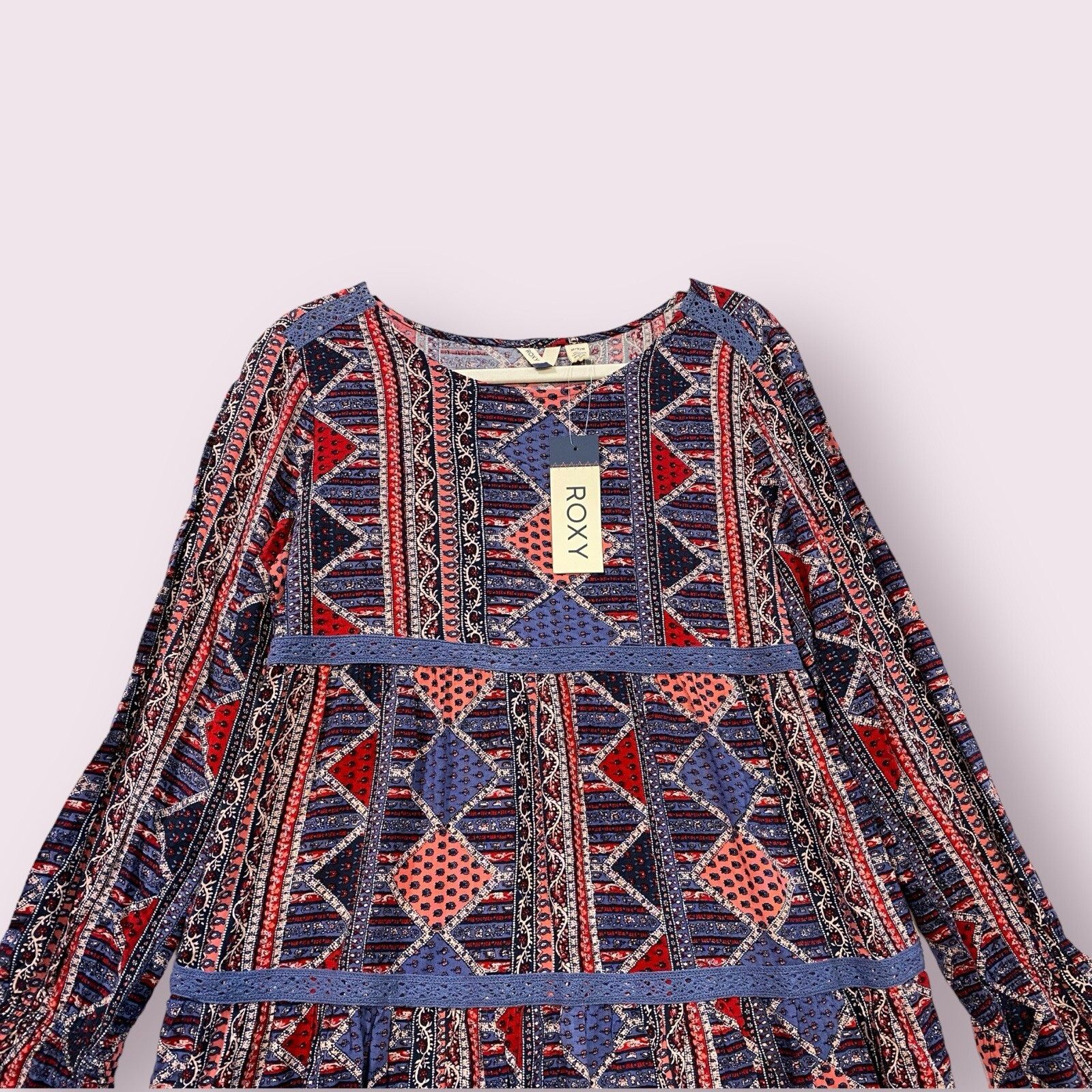 Roxy Womens Lace Inset Ruffle Sleeve Dress Size Medium Peasant Boho Chic NWT