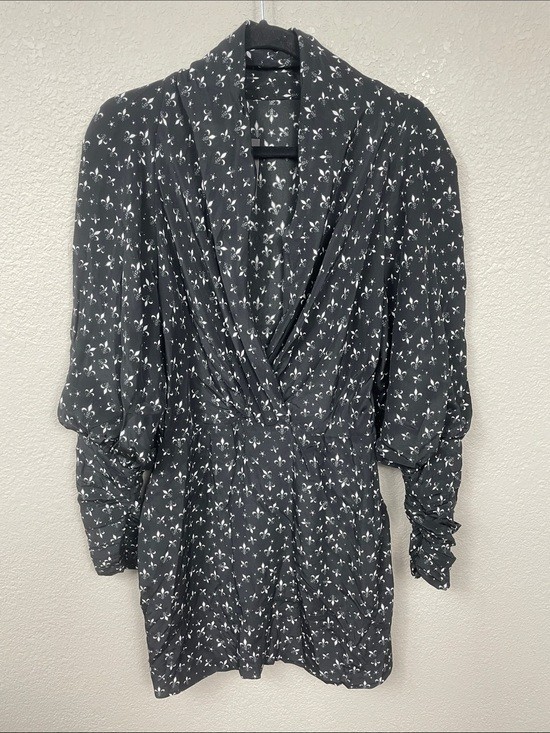 NWT Redemption Draped Neck Fleur De Lis Mini Dress Black Silk Sz 44