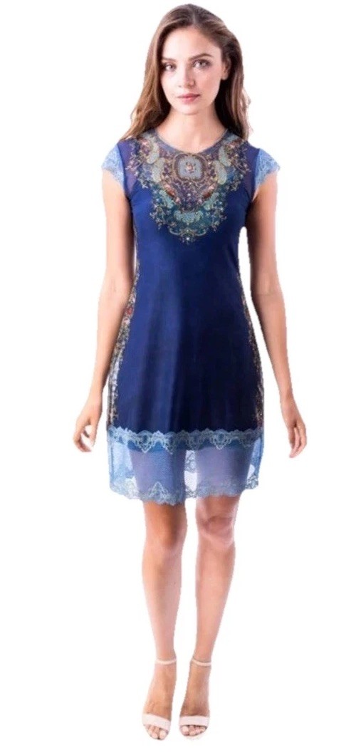 Michal Negrin Y2K Unique Beautiful Baroque Style Artwork Lace 2 Pc Dress Size M