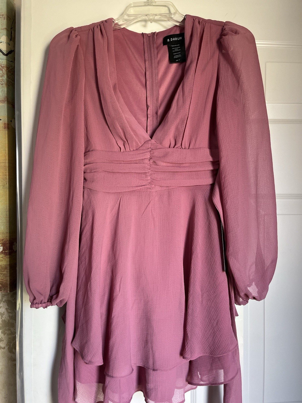 Women’s Long Bell Sleeve Pink Crepe Dress With Bow In The Back Size 1/2 NWT