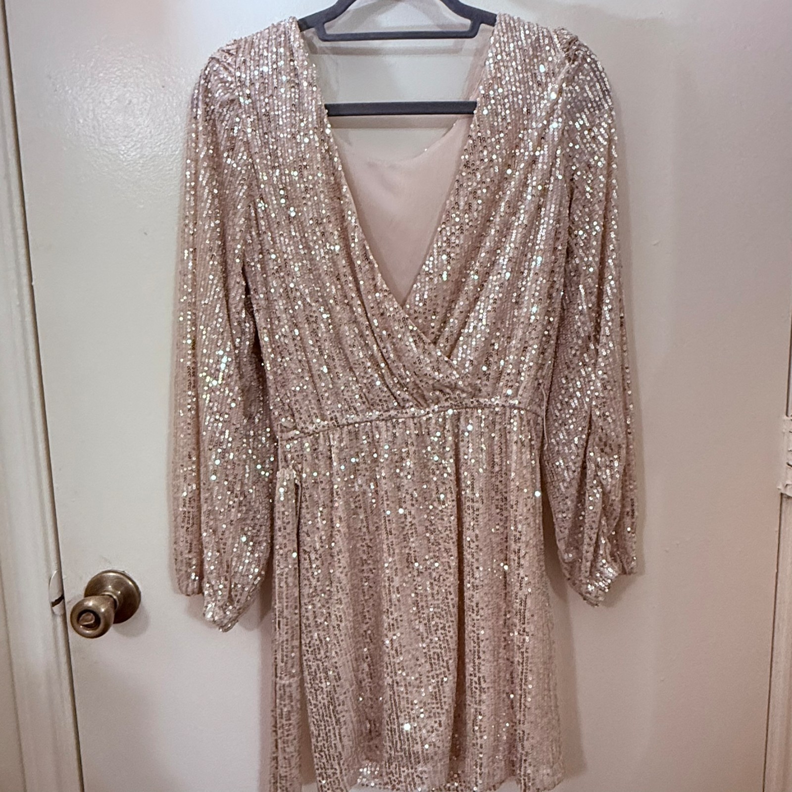 New With Tags Rose Gold Sequin Long Sleeve Mini Dress Size S