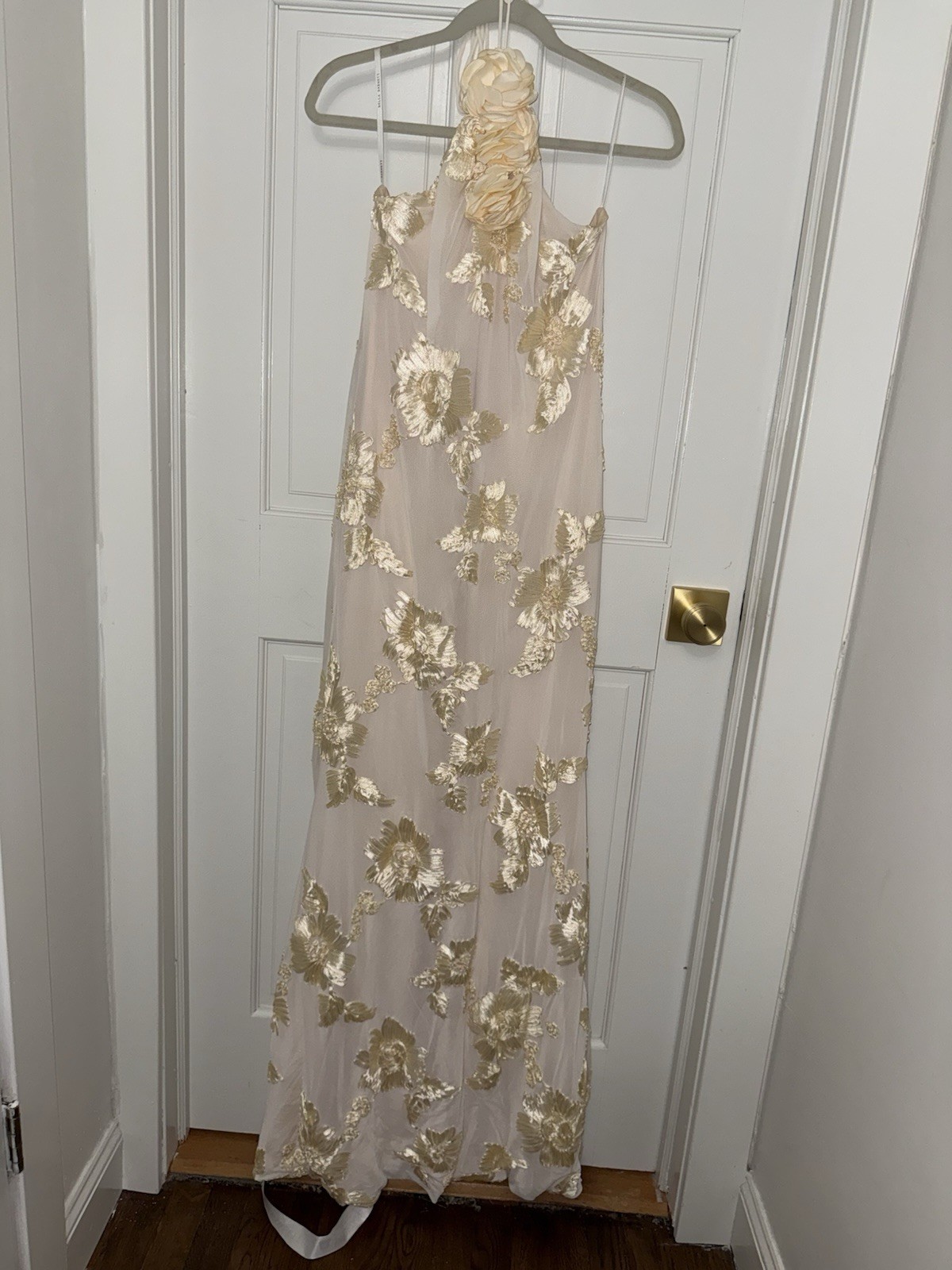 Bella Barnett Women’s Butter Yellow Halter Long Dress Plus Size OXL 3D Print
