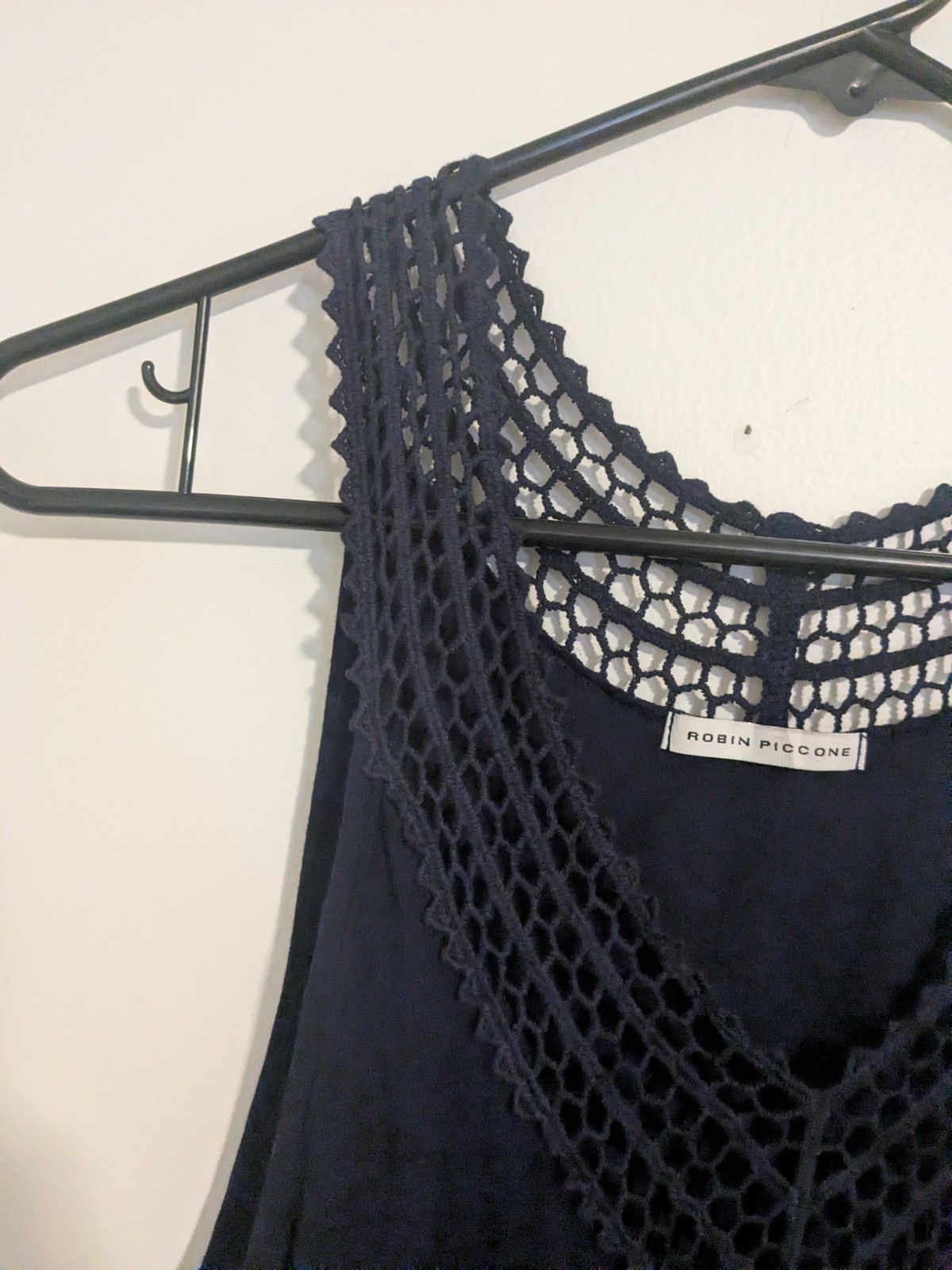 Robin Piccone Calista Braided Crochet Neck Sundress Cover Up Navy S