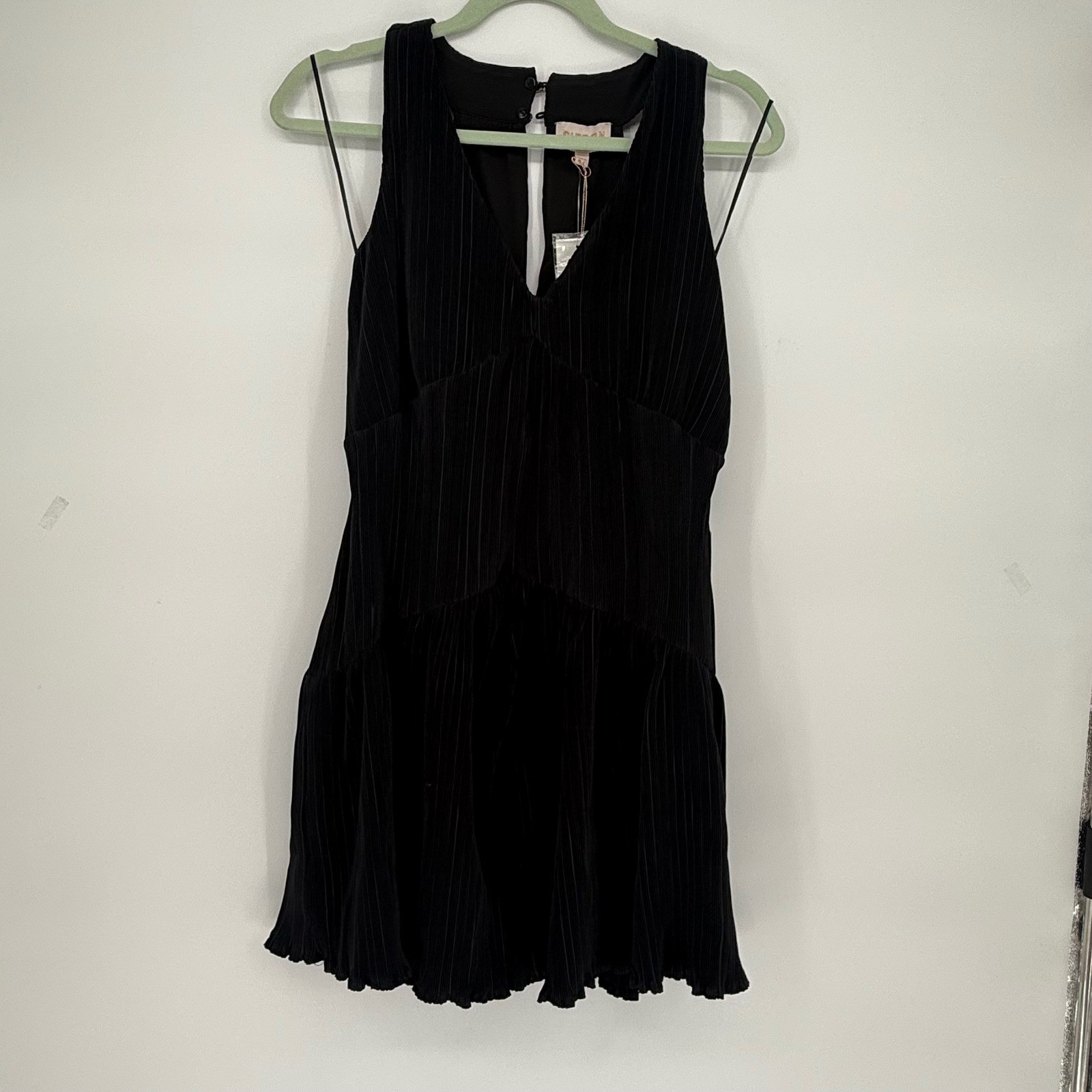 CIEBON Black Pleated Bias Cut Ruffle Mini Dress Size S NWT