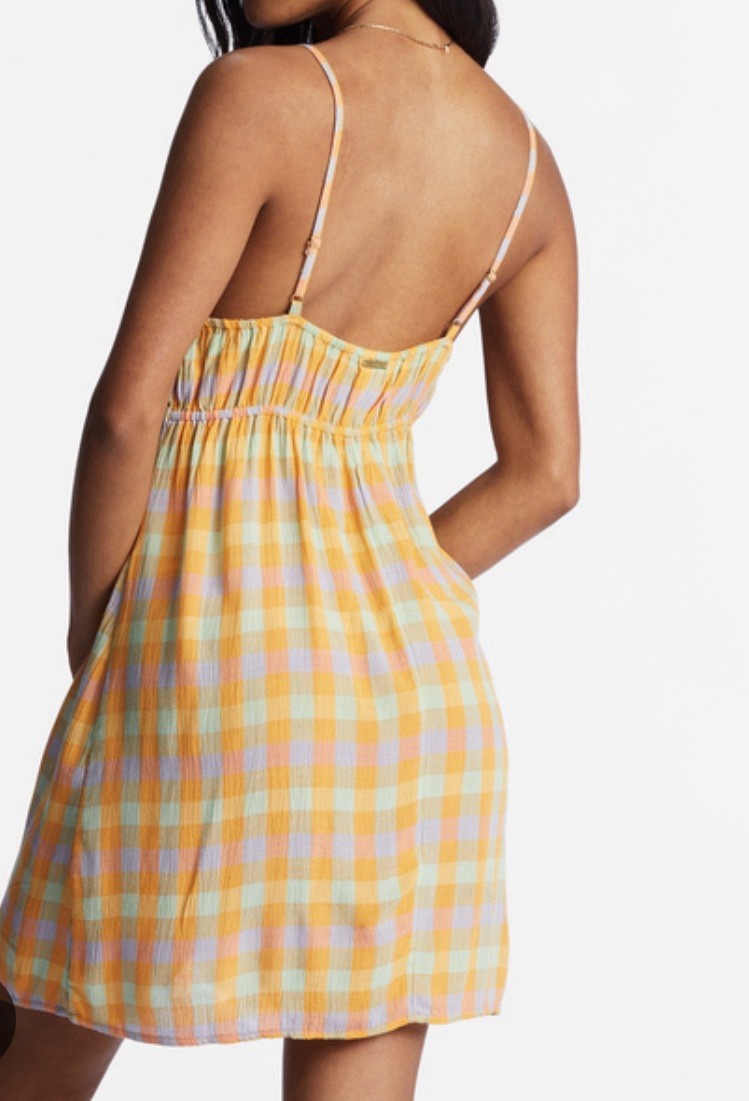 Billabong “As If” Gingham Mini Dress , Size L, Pastel
