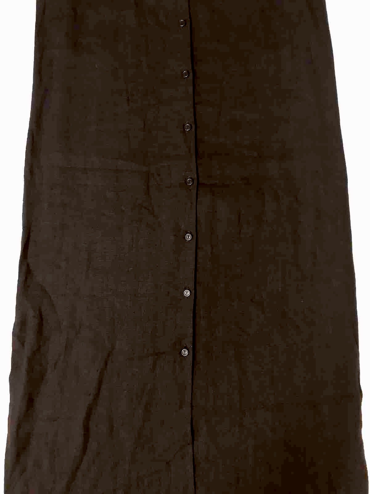 Finity Linen Maxi Dress Women 8 Black Button Down Lagenlook Coastal Boho Beach