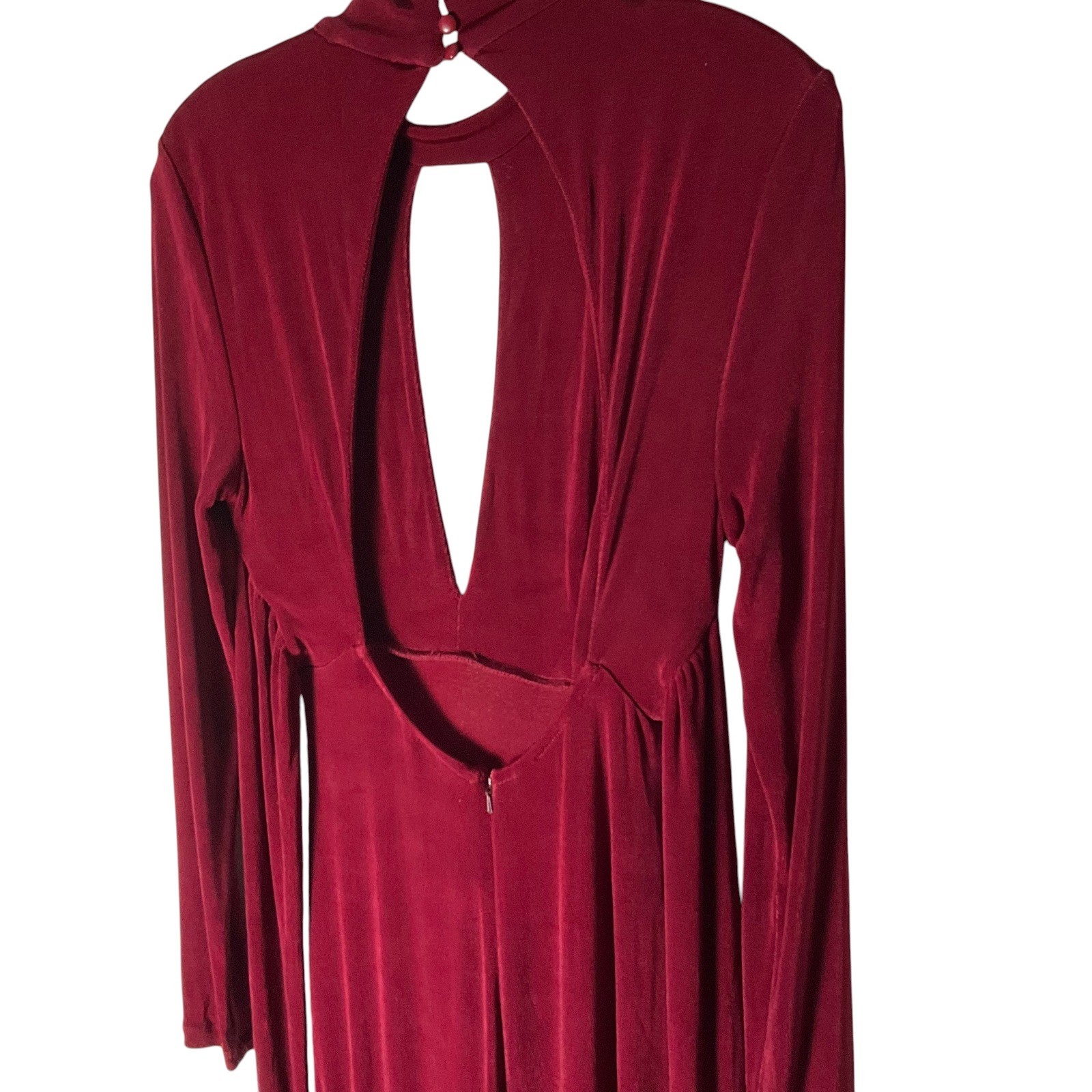 Bardot Ellis Maxi Dress Long Sleeve Backless Burgundy Sz Medium *READ FLAW*