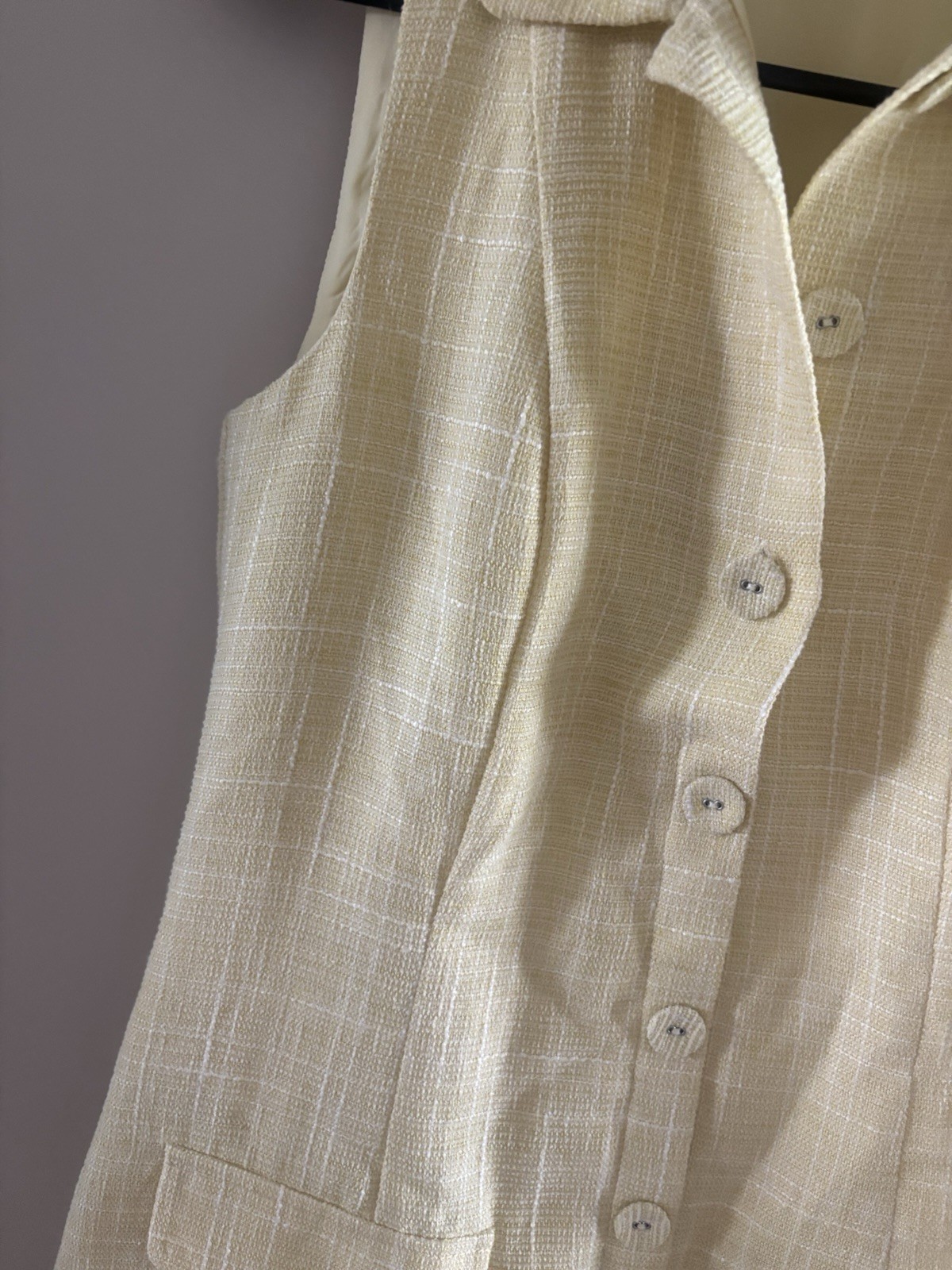 XS Lost + Wander “Golden Hour” sleeveless tweed mini dress in Lemon Drop Yellow