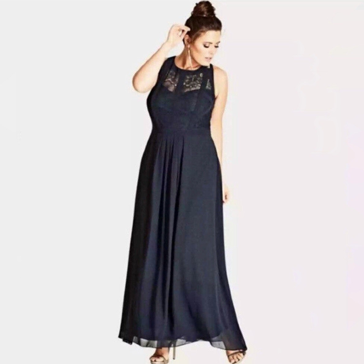 City Chic Plus French Navy Lace Panel A-Line Maxi Gown Sz 14 NWT
