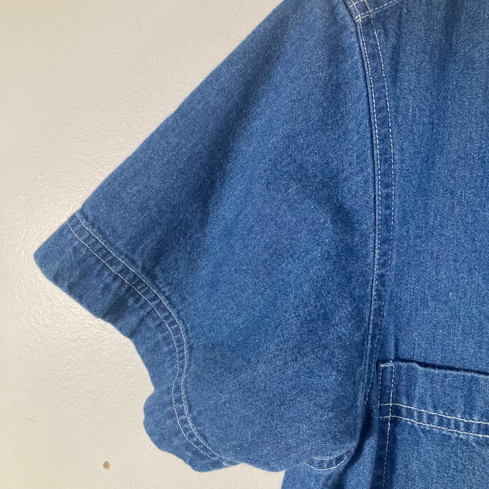 Womens Vintage Sun Belt Denim Button Maxi Dress Short Sleeve S Cotton Pockets