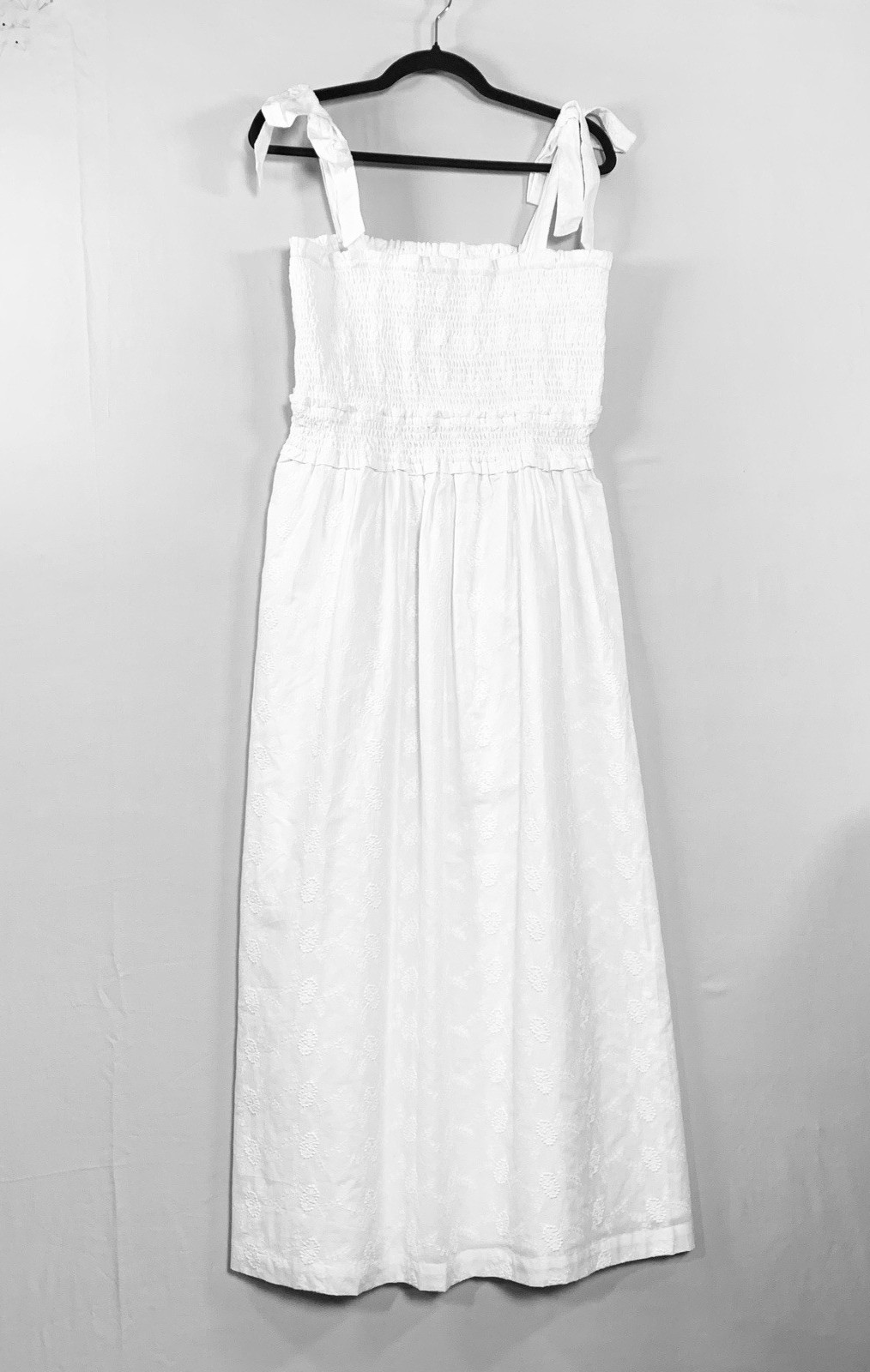 Lost + Wander size Large Smocked 100% Cotton Bow Strap Dress Embossed Print NWT