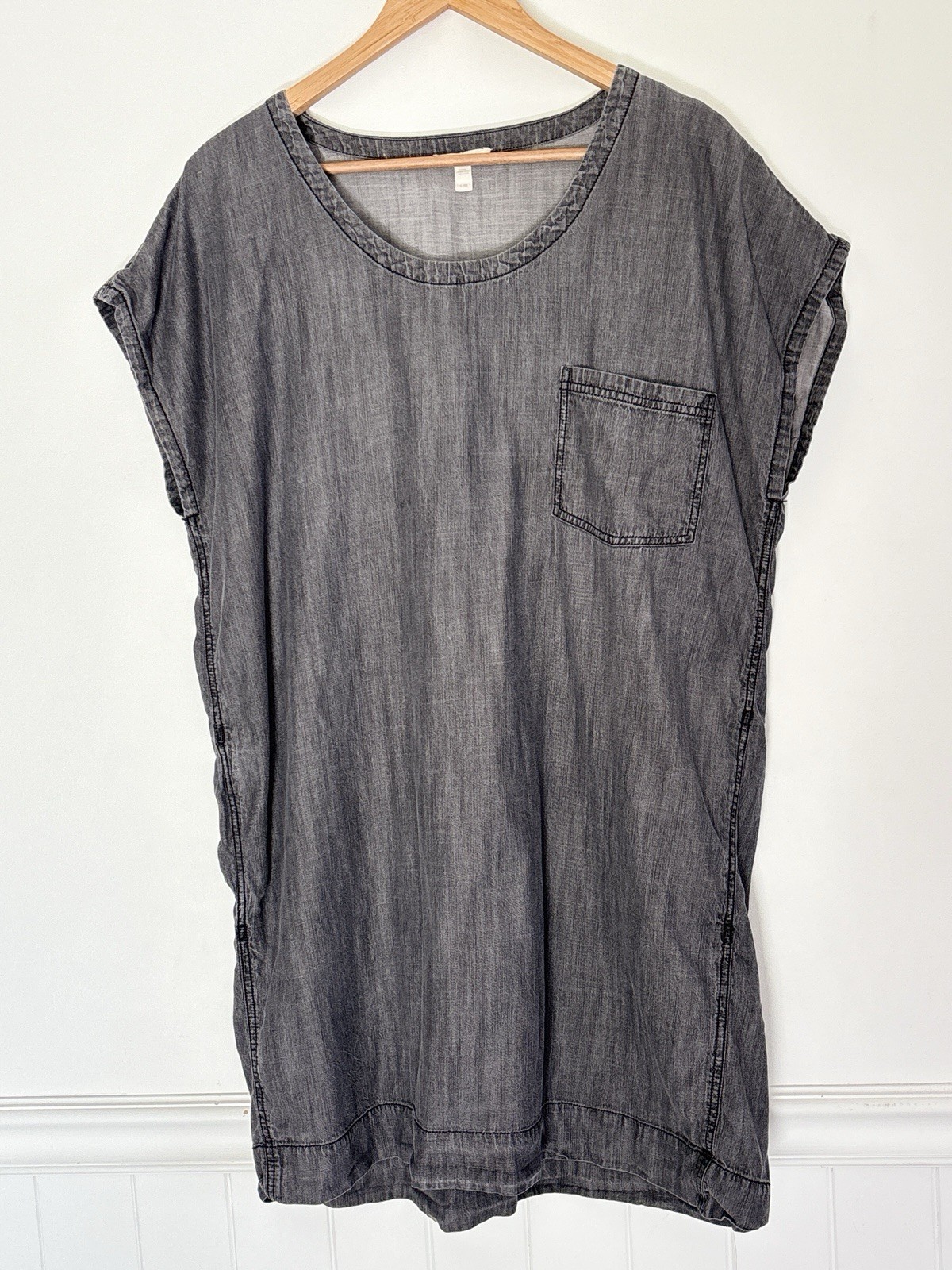 Eileen Fisher Chambray Gray Denim Mini Dress Oversized Large Organic Cotton B70