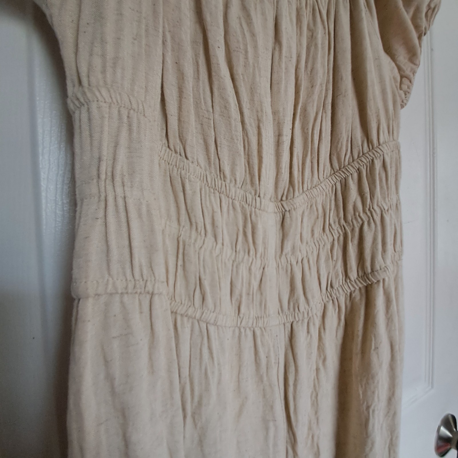 Sim & Sam Milkmaid Babydoll Linen Smocked Puff Sleeve Coquette Midi Dress Medium