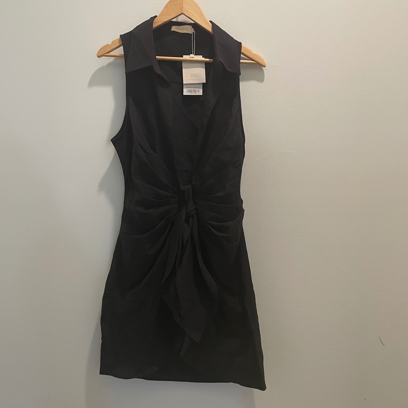 Choosy Womens Black Sleeveless Twist Front Collared V-Neck Mini Dress Size 4 NWT