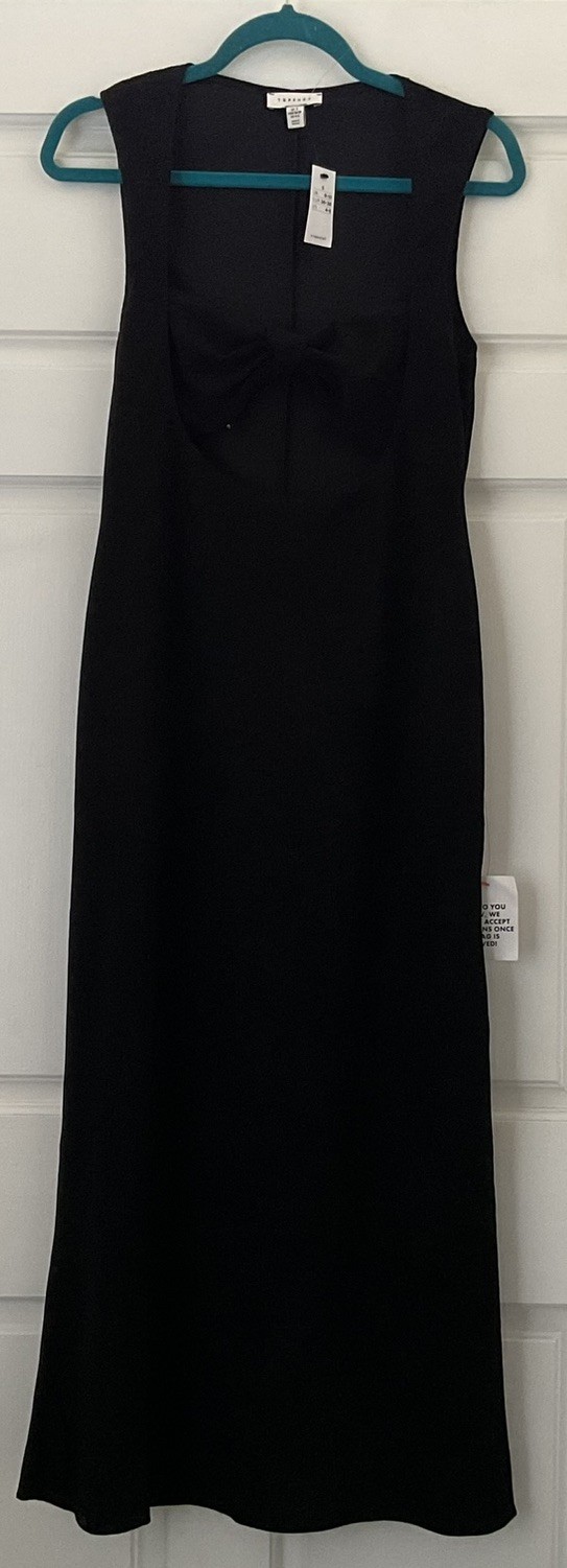 NWT TOPSHOP Dress Small Maxi Fitted Front Cut Out Sleeveless Black