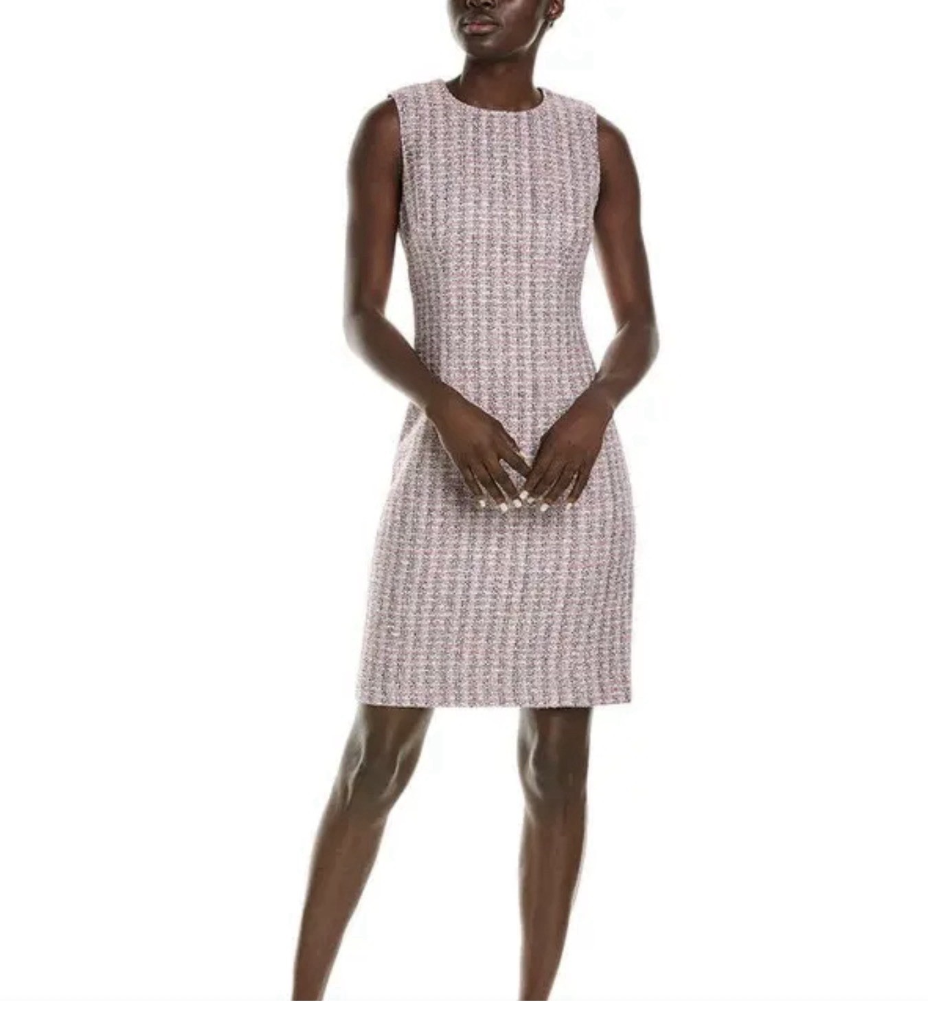 St. John Silver Metallic Pink Tweed Sheath Boucle Dress Sz 4 Semi Formal Luxury