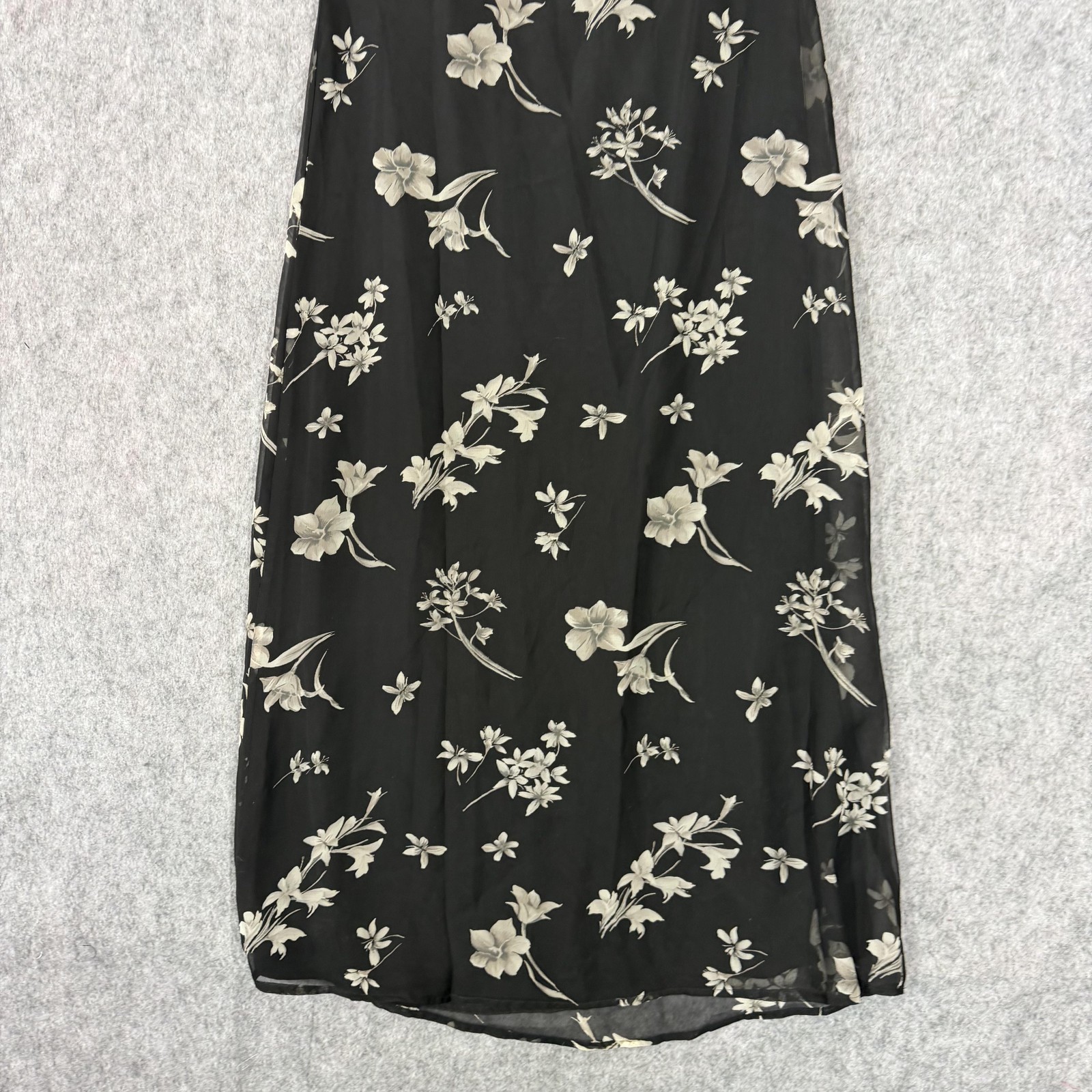 Vintage Amanda Smith Dress Womens 8 Black Floral Chiffon Maxi Tank 90s Y2K