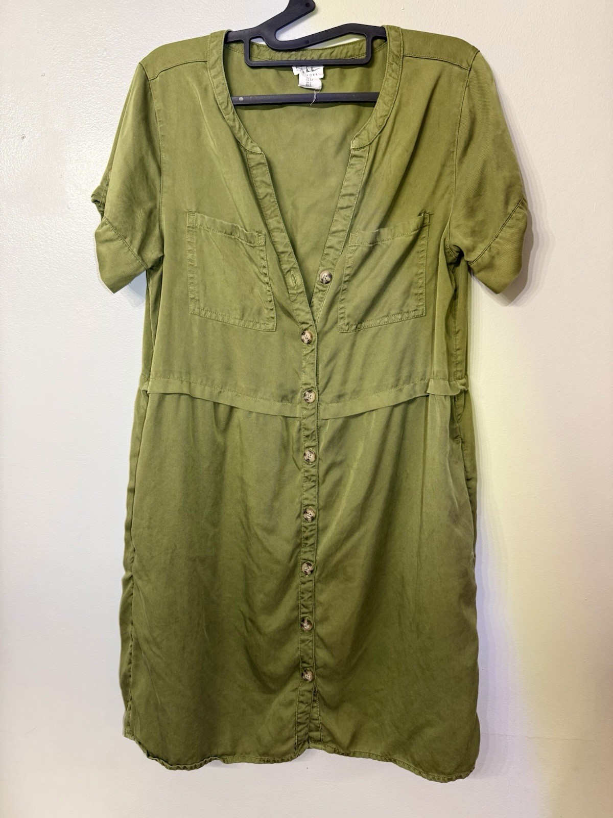 Nicole Millet Safari Shift Shirt Dress Military Style Womens Small Pockets!