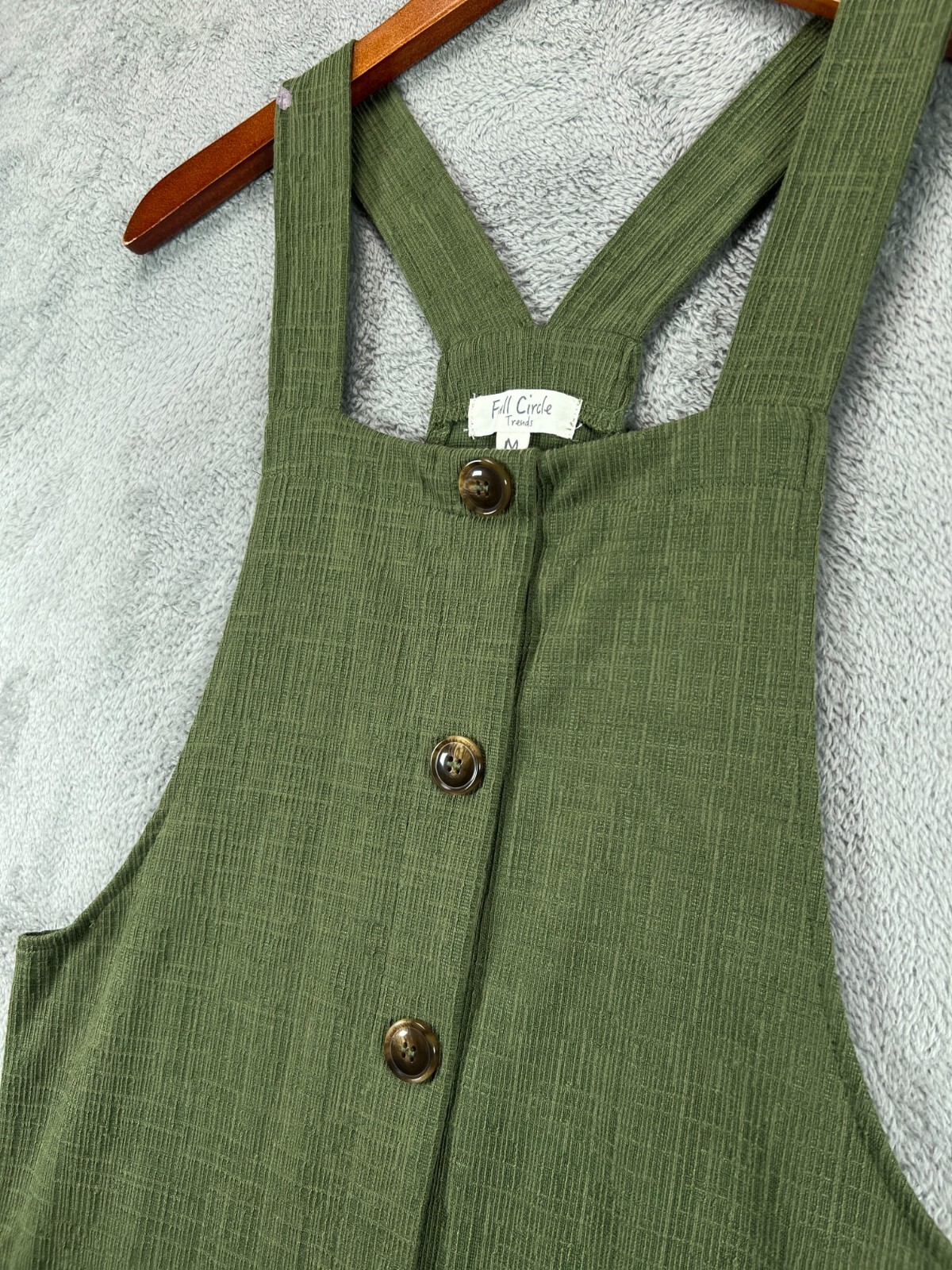 Full Circle Trends Mini Overall Dress Medium Green Textured Sleeveless NWOT