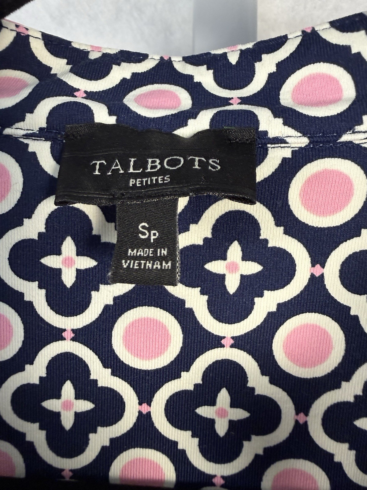 Talbots Split Neckline Dress Womens S Petite Blue Pink White Spandex/Nylon Beach