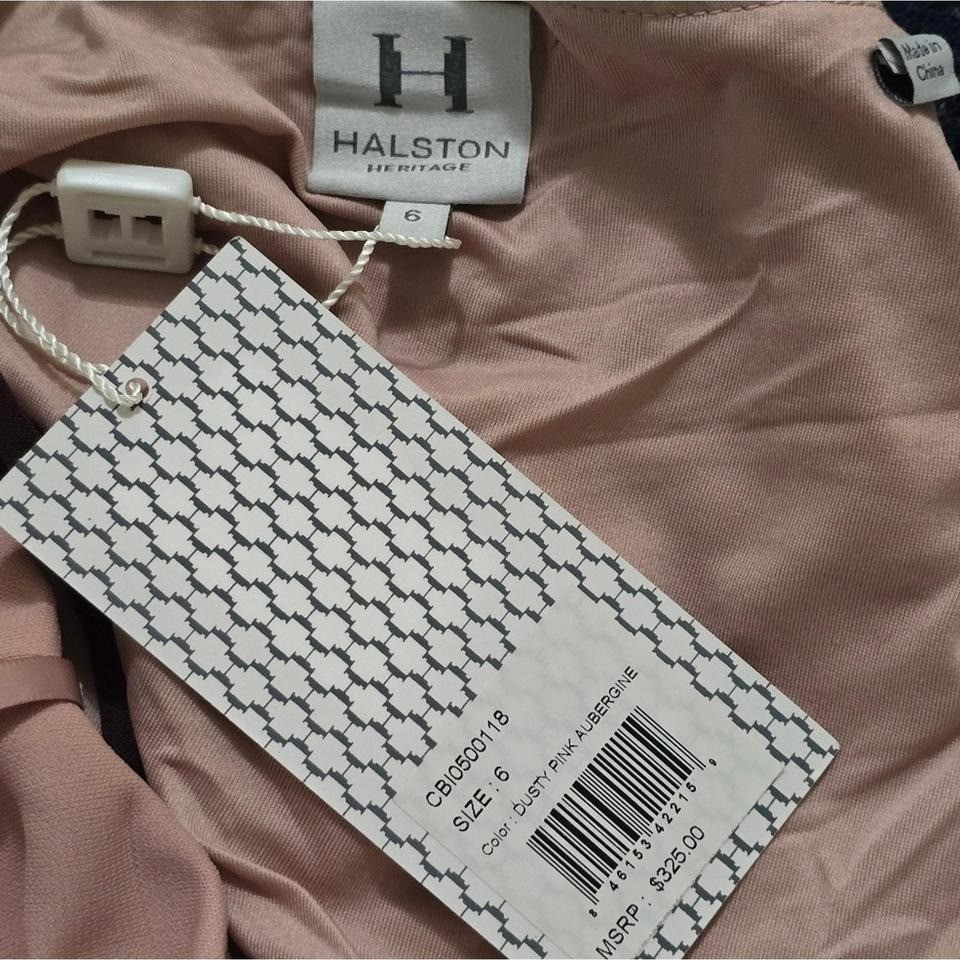 Halston Heritage Asymmetrical Ruched Midi Dress Dusty Pink Aubergine Size 6