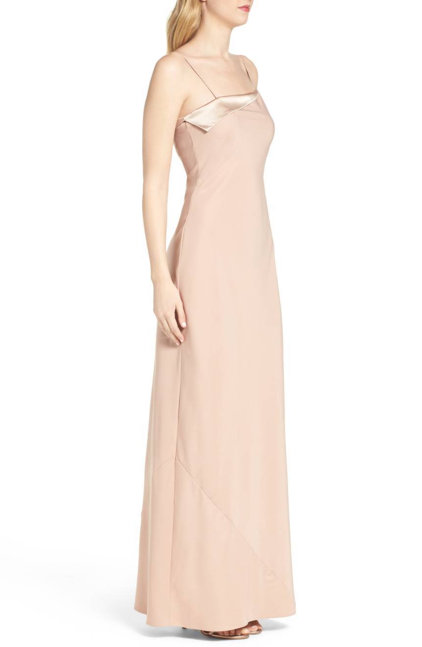 MARIA BIANCA NERO Nude Satin Trim Fold Over Bias Cut Slip Maxi Gown Dress 2 = XS