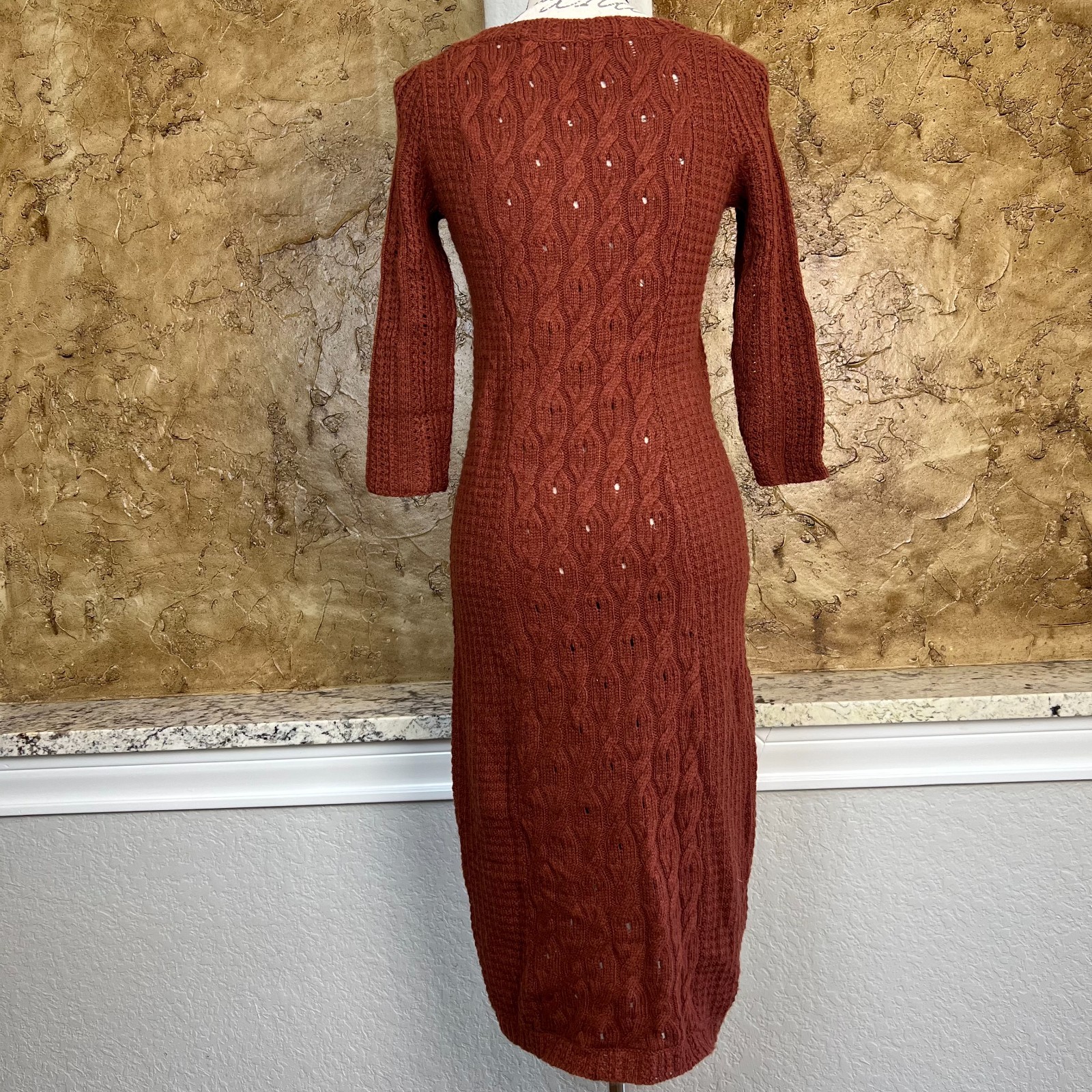 Anthropologie Sparrow Cable Knit Sweater Dress Women XS Wool Cashmere Blend Rust