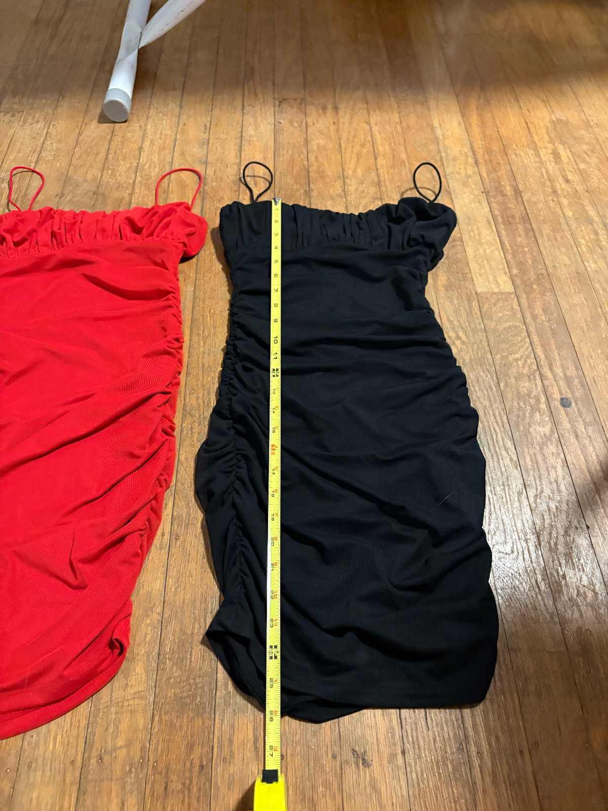 Women’s Solid Ruched Mesh Bodycon Spaghetti Strap Mini Dress Red or Black US2