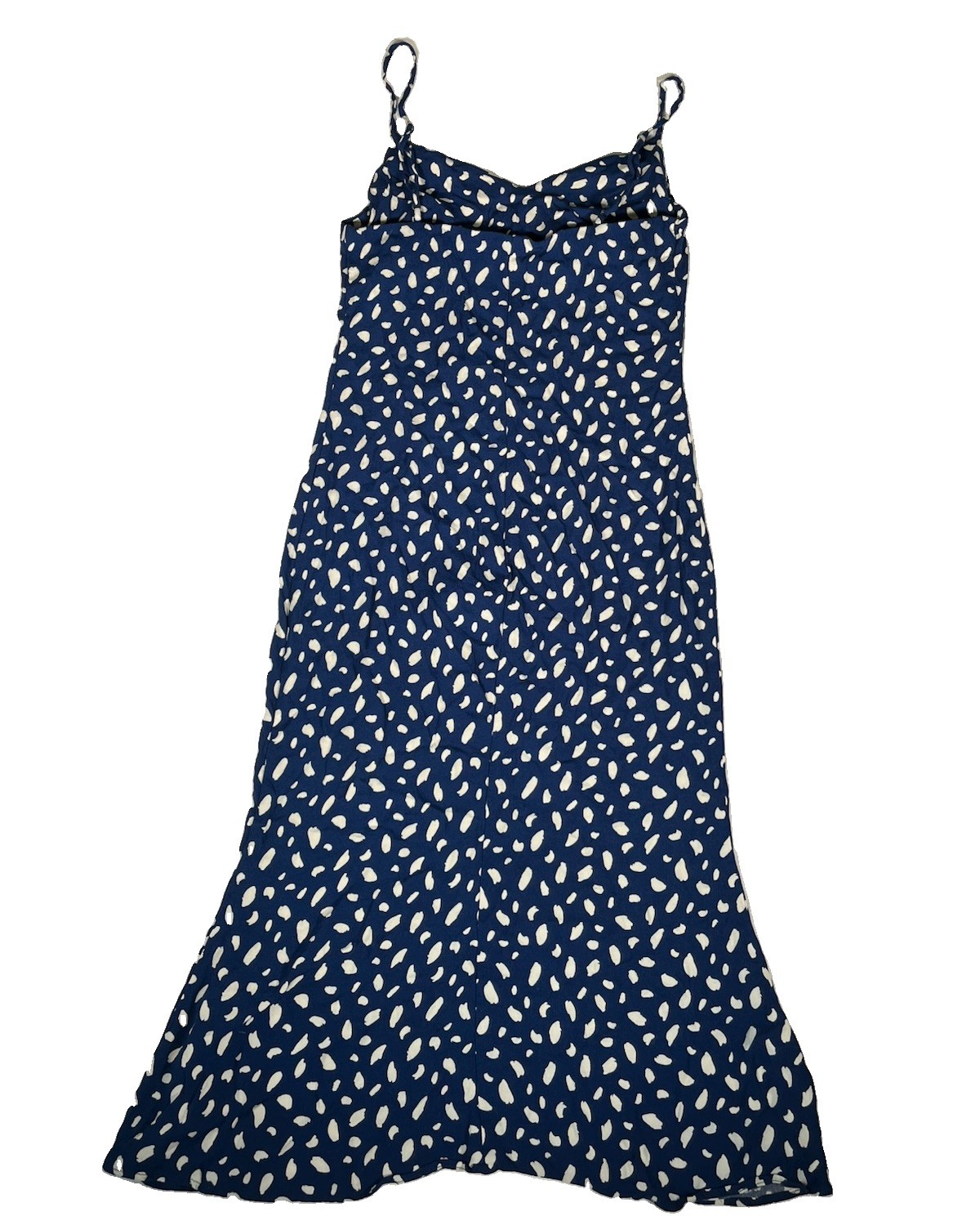 Reformation Crimini Midi Spaghetti Strap V-Neck Dress in Blue Polka Dot Size 4