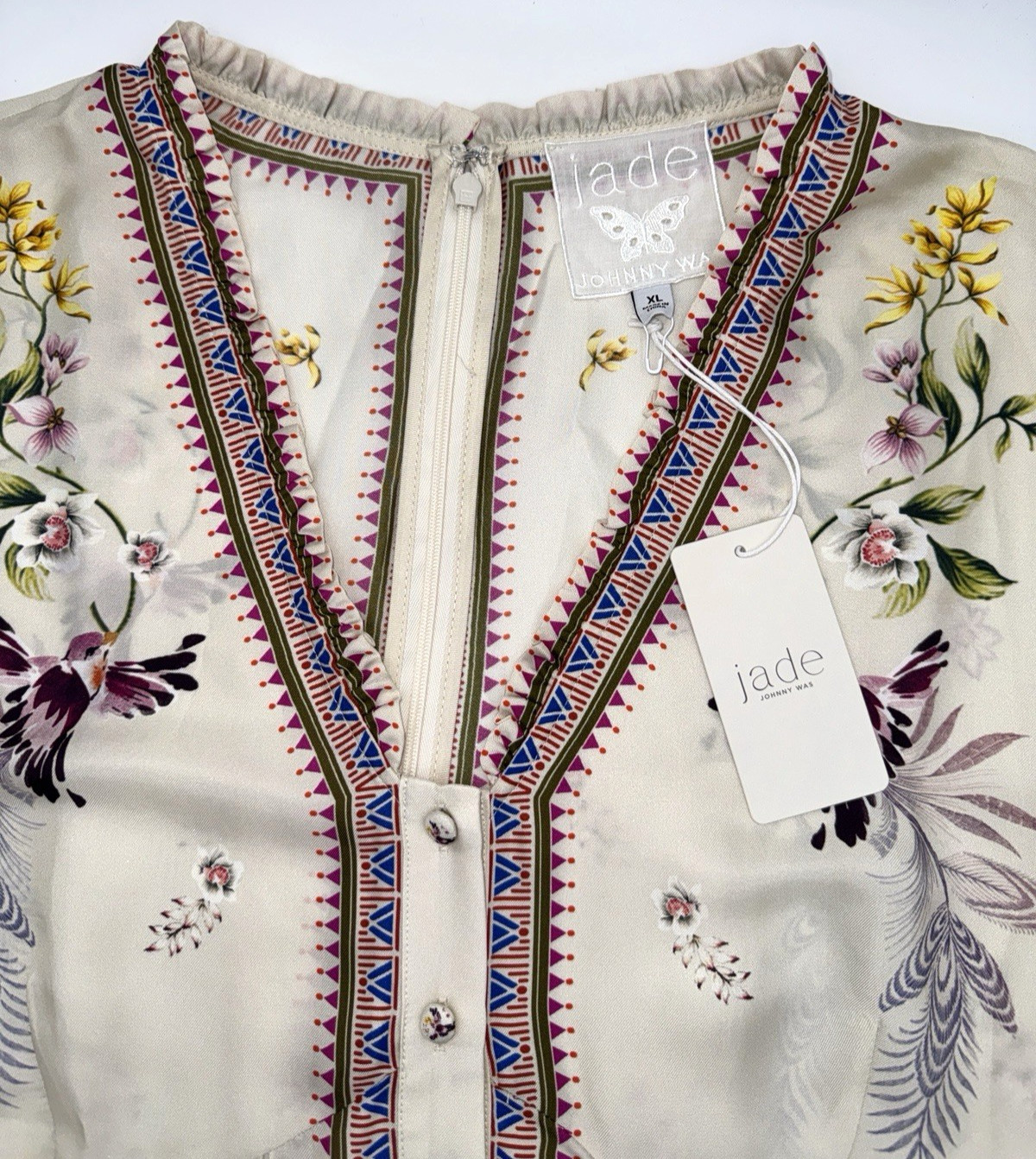 Johnny Was Silk Blend Loren Dress Willah Multi Floral White XL; NWT