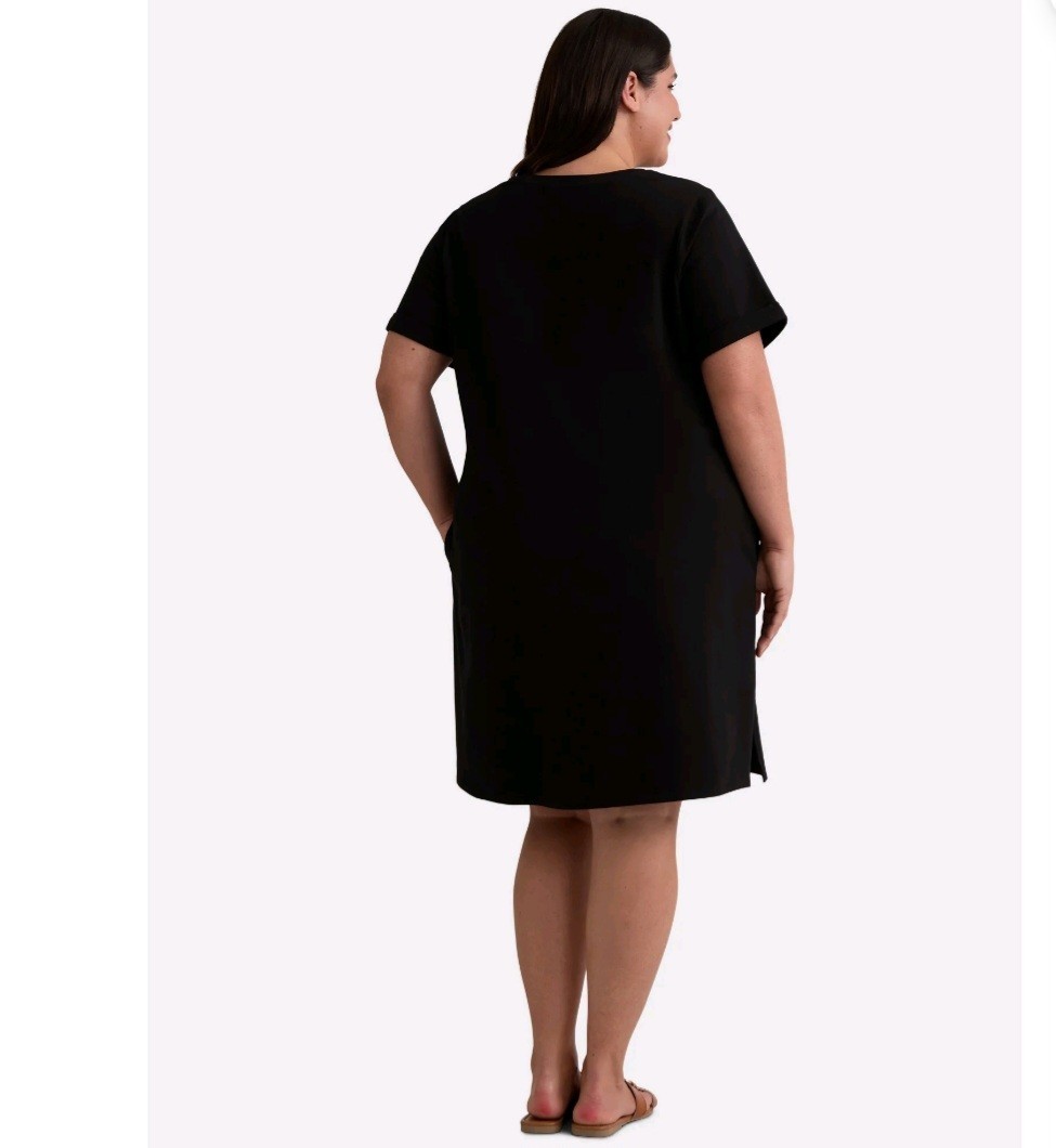 Terra and Sky Women’s Short Sleeve V neck T-shirt Dress, Size 2X 20W-22W Black