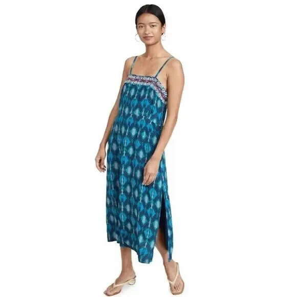 Figue XL Olatz Iznik Ikat-Print Beaded Cami Dress Blue Green💖NWT