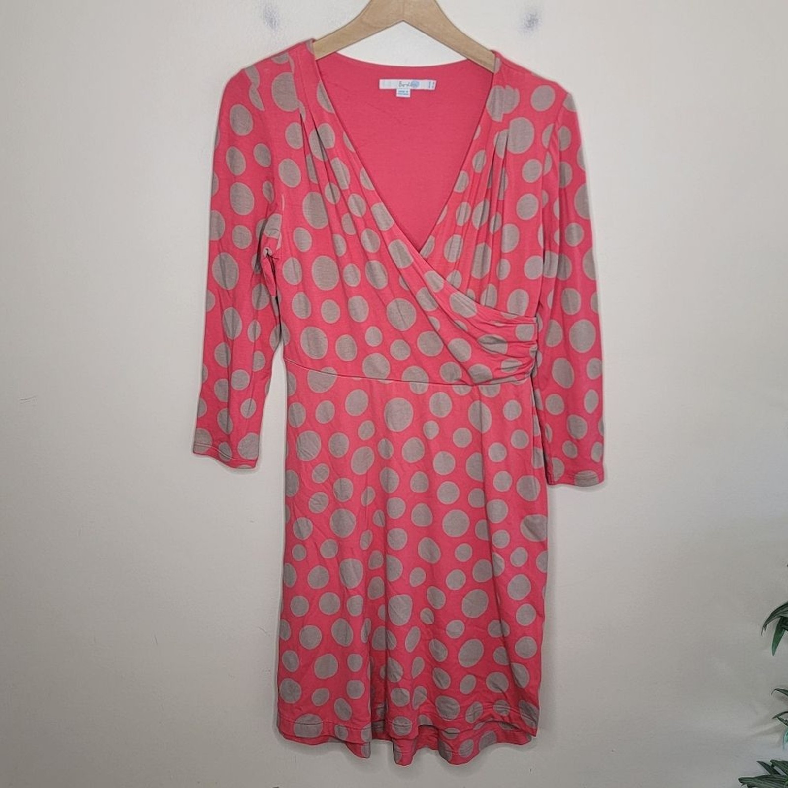 Boden Coral & Beige Polka Dot Surplice Crossover Bust Dress Size US 8R Whimsy