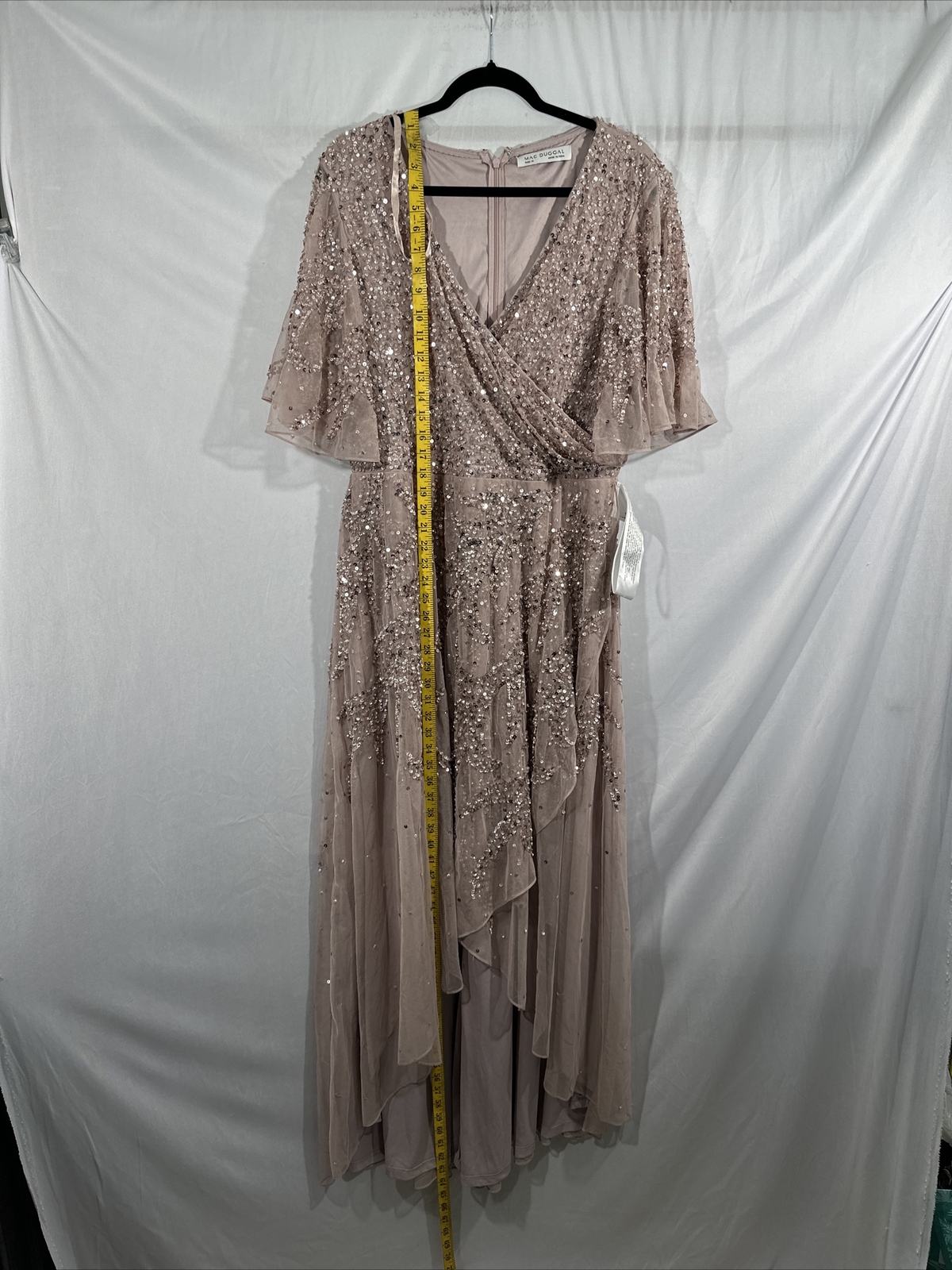 NWT $498 Mac Duggal [ 14 ] Sequined Butterfly Sleeve High Low Gown Lilac #G1932