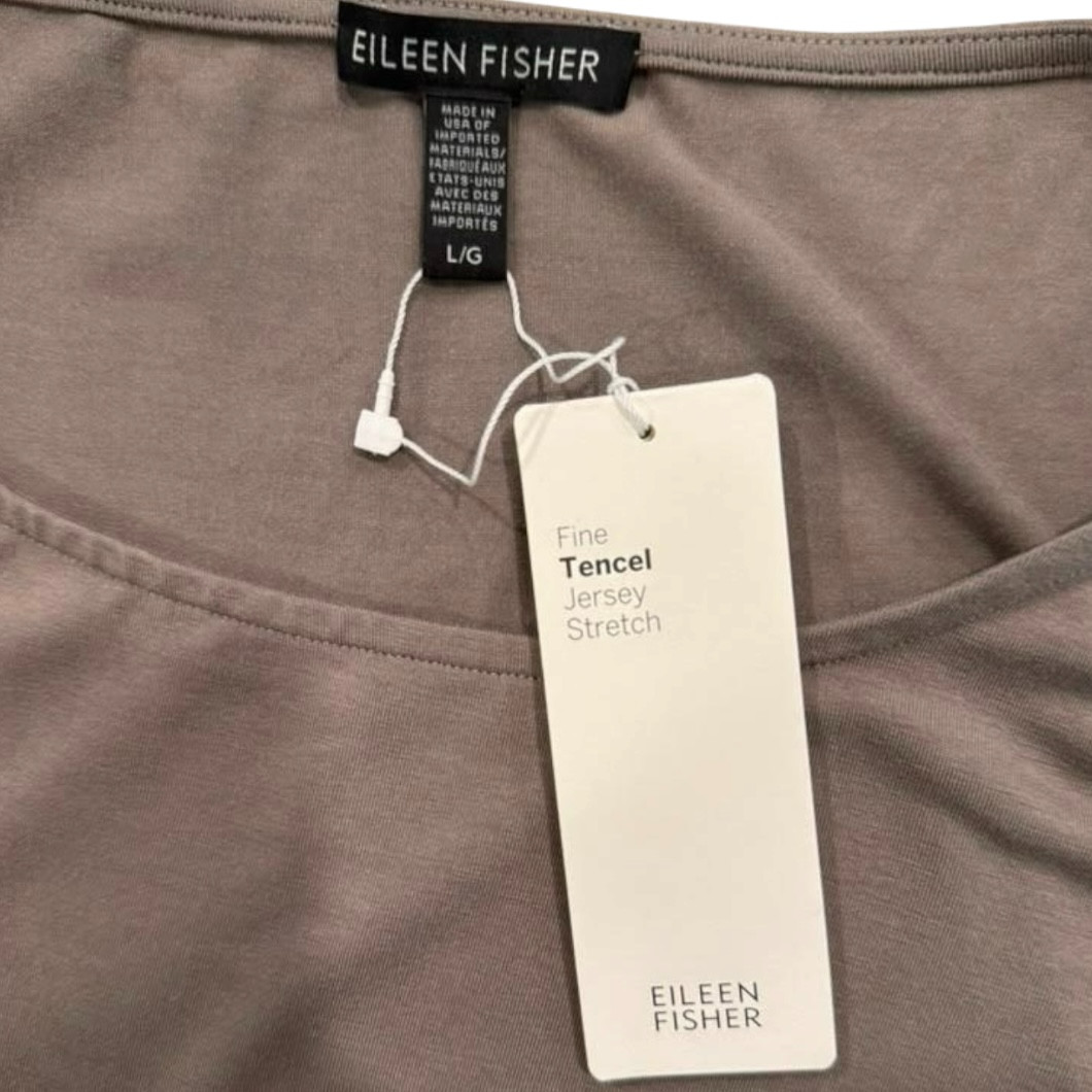 Eileen Fisher Taupe Grey Stretch Jersey Pockets Sleeveless Midi Dress Large NWT